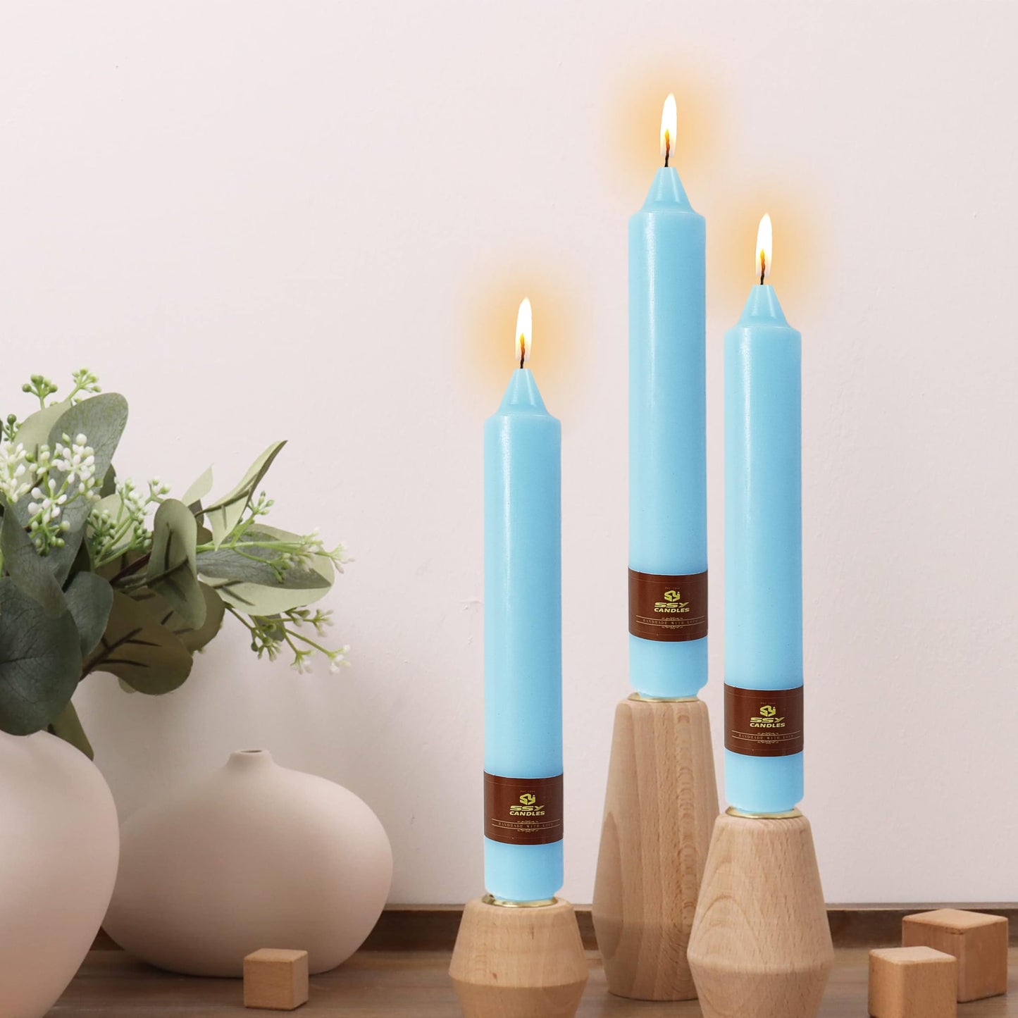 Blue Taper Candles 9 inch - 4 Pack Fat Candle Taper Candles Dripless, Smokeless, Unscented Hand Poured Tall Candlesticks - Perfect for Home Decor, Weddings, and Special Occasions