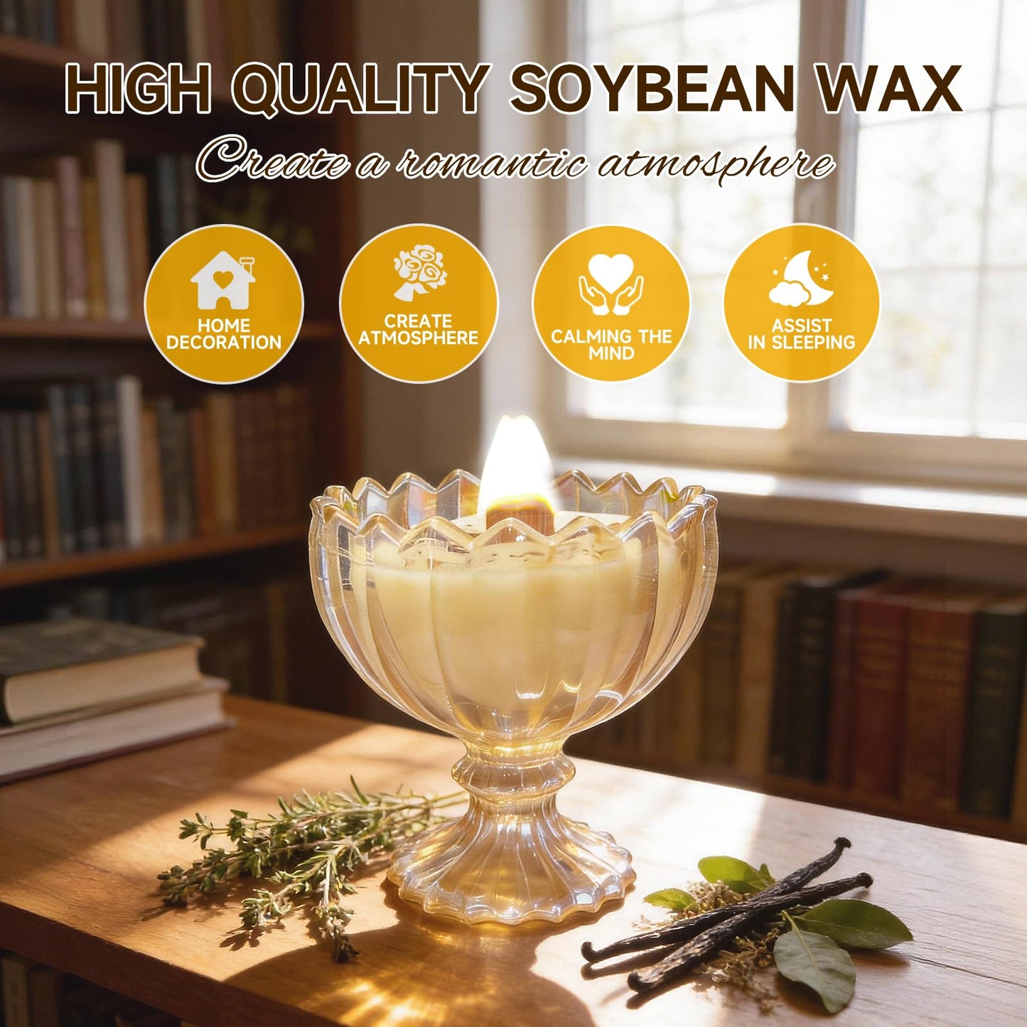 Joo Sko Petal Bowl Shape Soy Wax Vanilla Scented Candle, Aromatherapy Jar Candles for Home Scented or As a Christmas Holiday Candle Gift for Your Lover(7OZ/48Hours Burning)