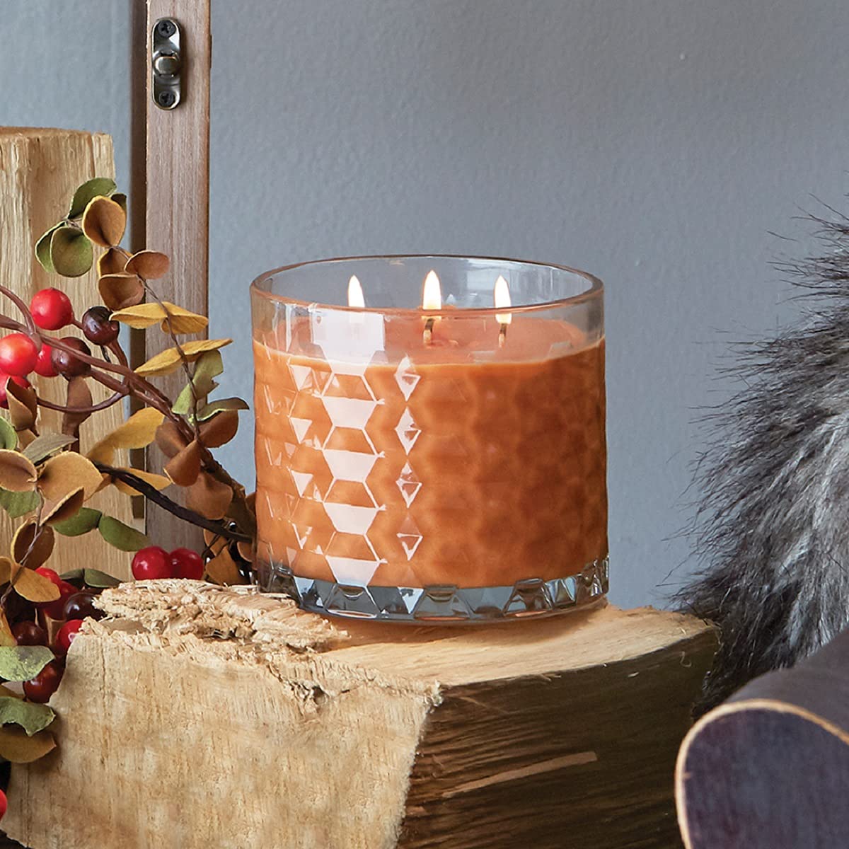 Root Candles Fall Scented Candles Honeycomb Glass Premium 3-Wick Handcrafted Beeswax Blend Candle, 12-Ounce, Mulled Cider