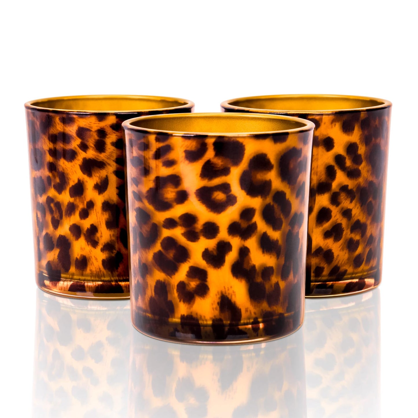 Toptime Votive Candle Holders, Leopard Print Tealight Candle Holder Set of 3, Unique Glass Candle Holder Cup Cheetah Tealight Holder for Christmas Table Centerpieces Valentines Day Decoration