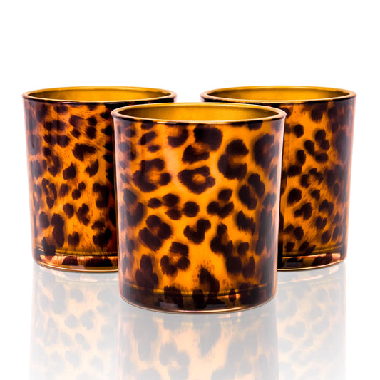 Toptime Votive Candle Holders, Leopard Print Tealight Candle Holder Set of 3, Unique Glass Candle Holder Cup Cheetah Tealight Holder for Christmas Table Centerpieces Valentines Day Decoration
