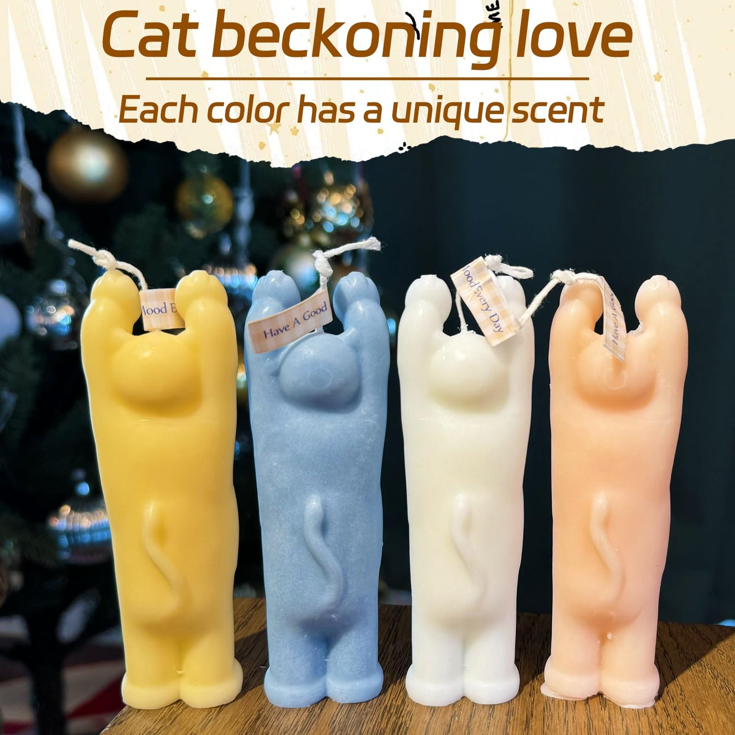 4 Pack Cute Cat Candle Set, Aroma Soy Wax Decorative Candle, Handcrafted Natural Scented Aesthetic Candle Set for Table Photo Prop Birthday Gift, Prefect for Meditation Stress Relief Mood Boosting