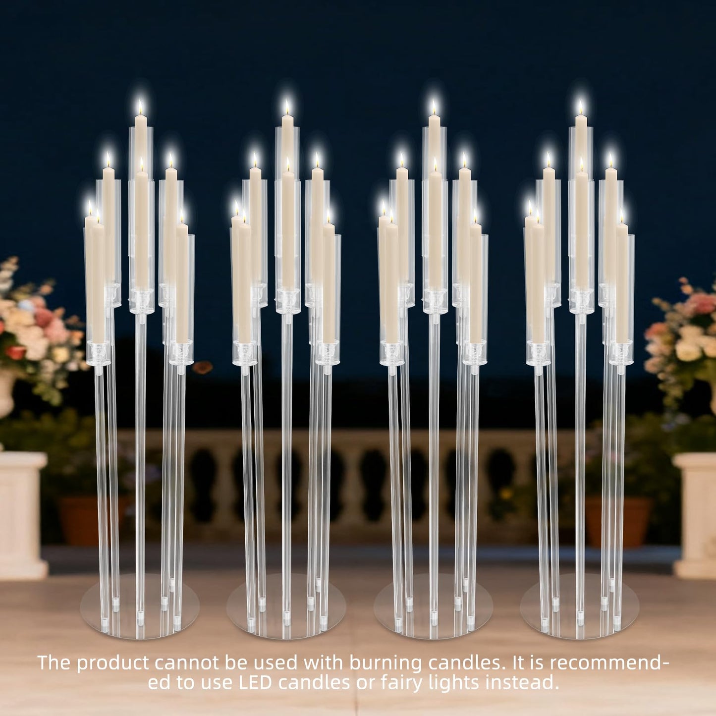 4Pcs 9 Arms Acrylic Candle Holder, Clear Candlestick Holder w/Acrylic Shade, 42.5In Tall Crystal Tapered Candle Holders Centerpieces w/Rectangular Base for Home Wedding Party (4 Pcs 9 Arms Type B)
