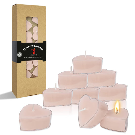 Gardenia Scented Heart Tealight Candles, Pink Scent Tea Lights Candles Clear Cup, 24 Pack Colored Tealights Candle, 4 Hour Burn Time Tea Candles for Weddings Romantic Valentine's Day Decor