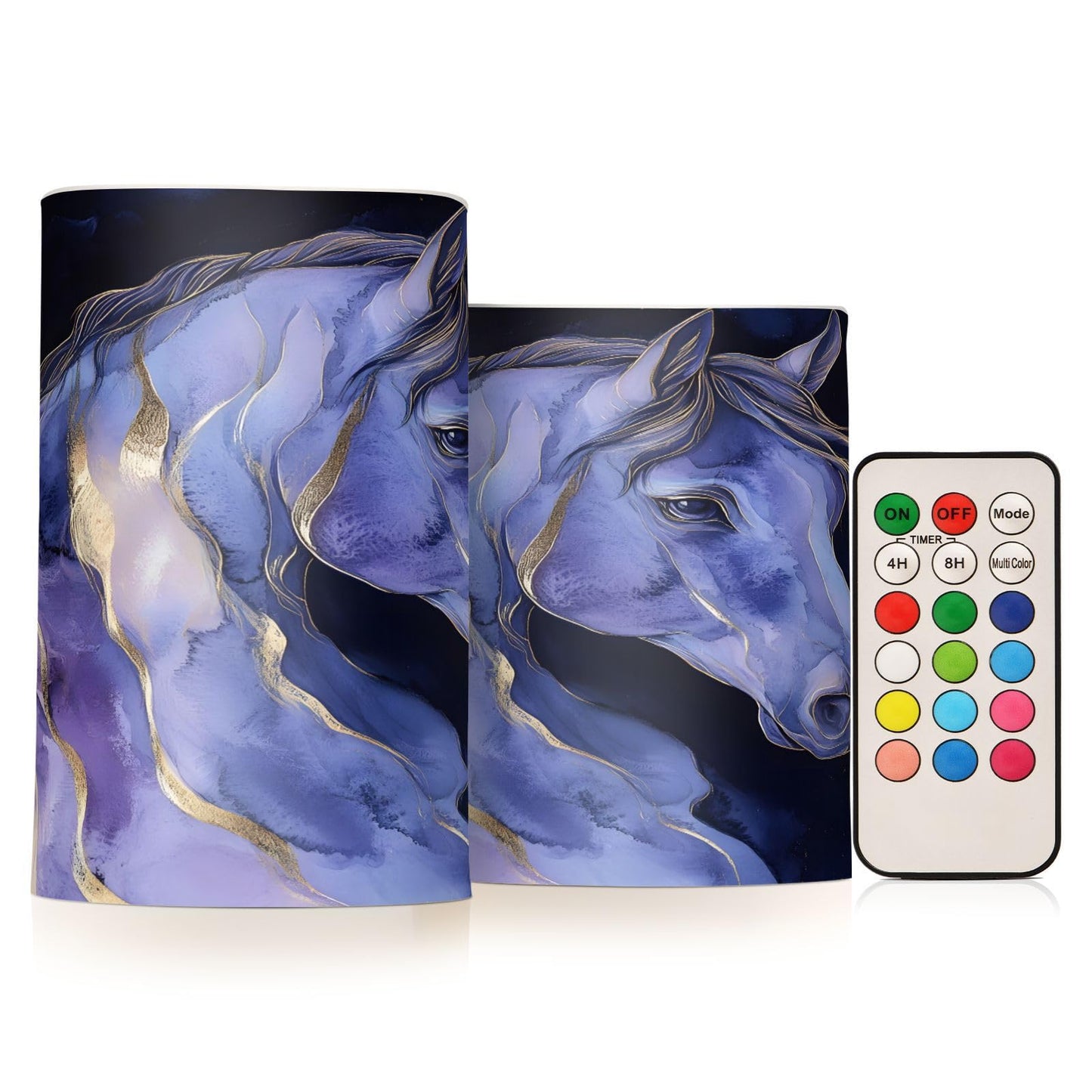ALAZA Flickering Flameless Candles Blue Purple Horse Battery Operated Candles with Remote Timer LED Pillar Votive Candles Set of 2 for Holiday Decor