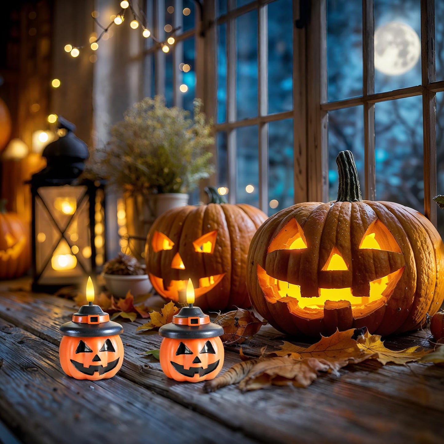 Homemory Real Wax Pumpkin Candles, 2 Pcs Flickering Flameless Candles with 6hrs Timer, LED Halloween Pumpkin Lamp, Battery Operated Lights for Home Halloween Decor, Theme Party, Orange