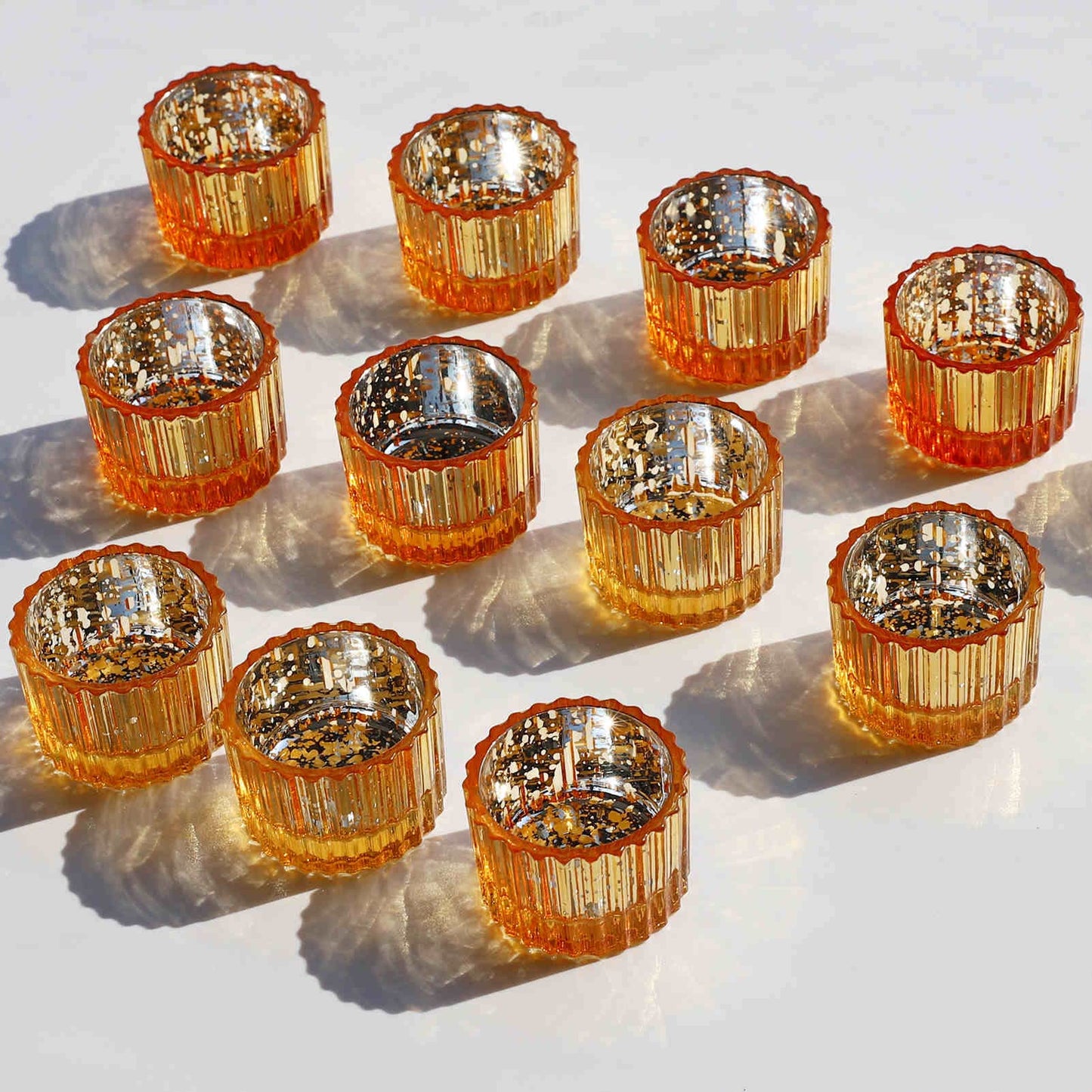 VOHO Gold Candle Holders for Wedding Dinner Party, Tealight Candle Holder Set of 12 for Table Centerpiece, Mercury Glass Candle Holder Gifts for Women (2x1.4 Inch, Mercury Golden)