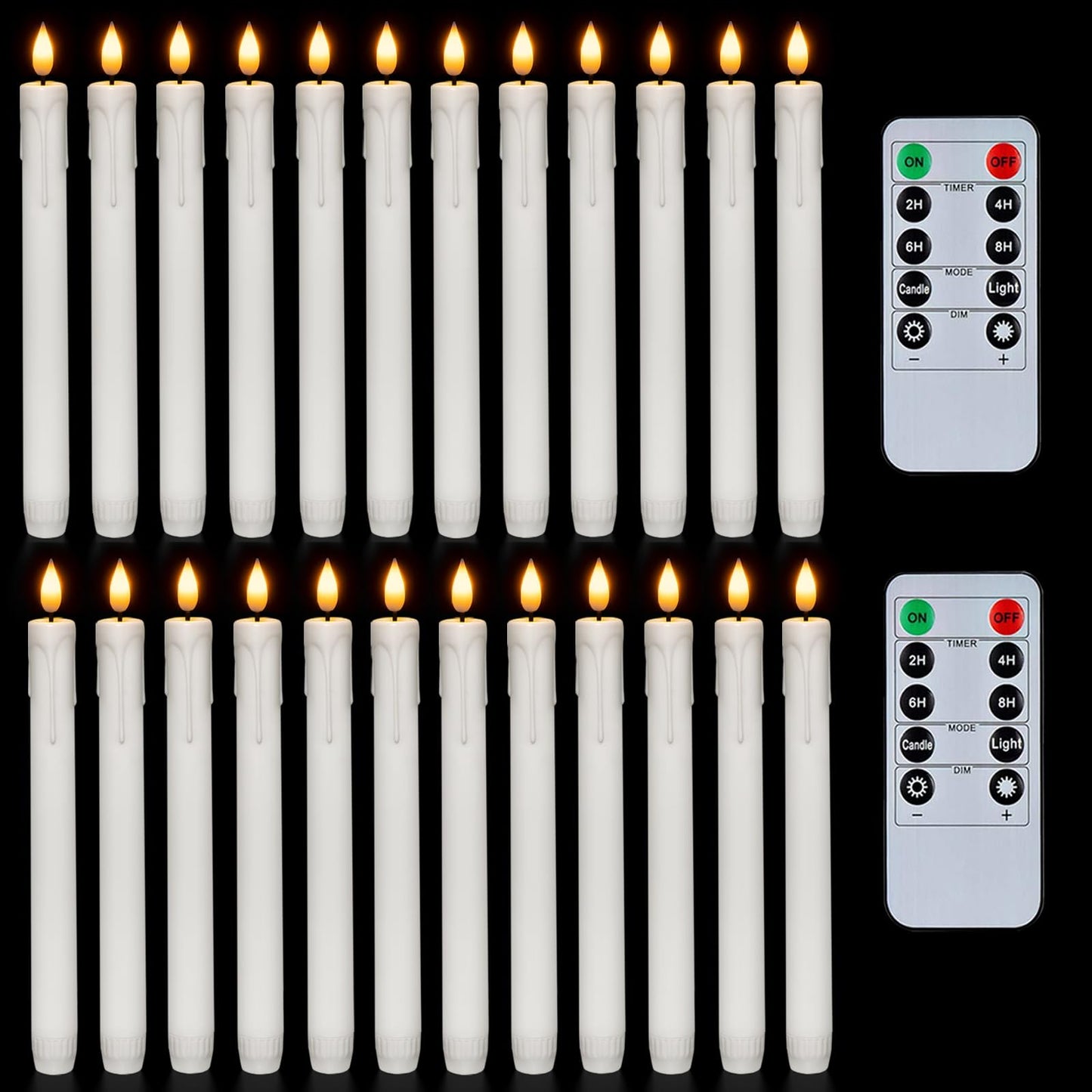 Homemory 24 Pcs White Flameless Taper Candles with Remote Timer, Lifelike Taper Candles Battery Operated with Flickering Light, Plastic, Led Candlesticks, Christmas Home Wedding Decor, 9.6 Inches