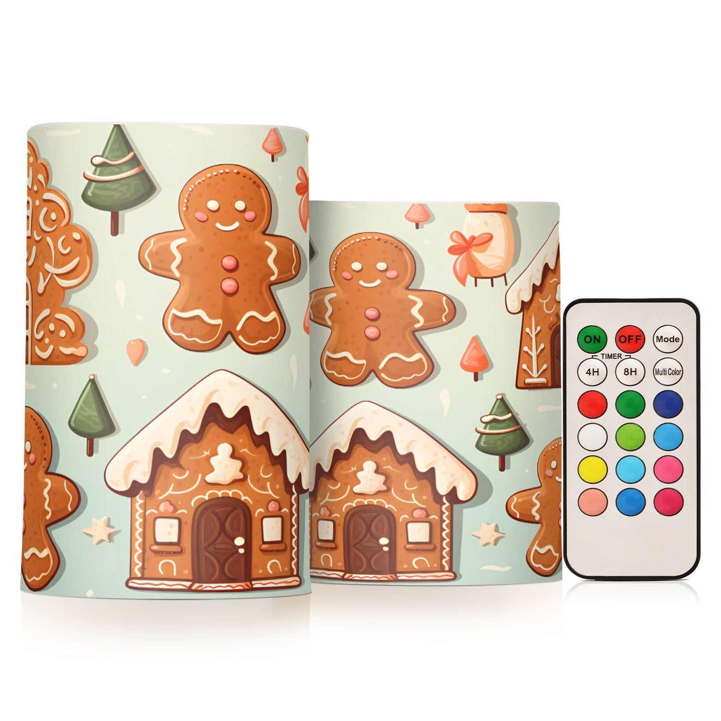 ALAZA Christmas Gingerbread House Flickering Flameless Candles Battery Operated with Remote Timer,Tea Light Candles LED Pillar Votive Candles Set of 2 for Outdoor Indoor Decorations