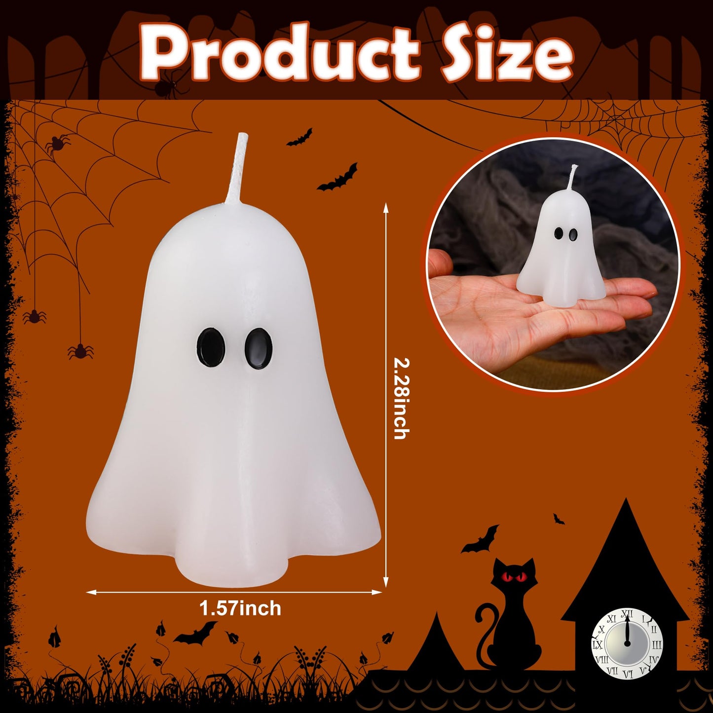 EBaokuup 6 PCS 2.3'' X 1.6'' Halloween Ghost Candles, White Ghost Decor Candles, Cute Burning Candle for Halloween Party Home and Table Decorations