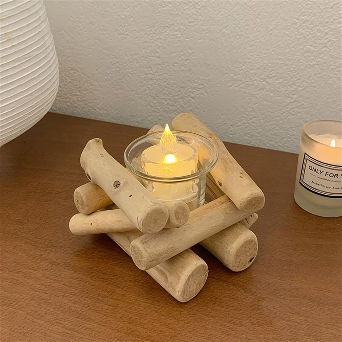 Decorative Candlestick Simple Wooden Candlestick Pastoral Style Glass Creative Decorations Photographic Props Desktop Decorations Candlestick