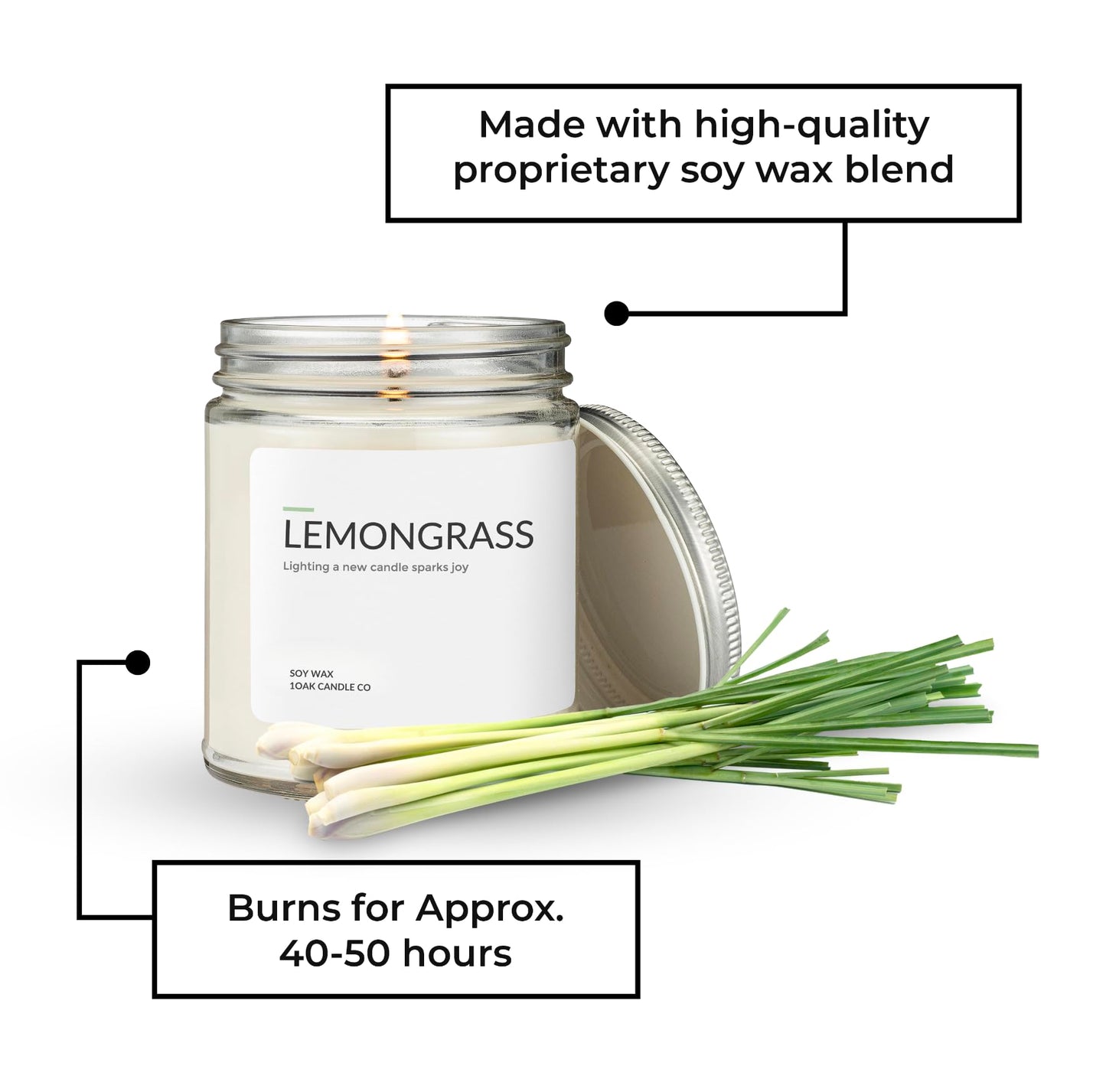1OAK Lemongrass Candle - Soy Candles for Home Scented - Long Burning Premium - Hand-Poured (7oz.)