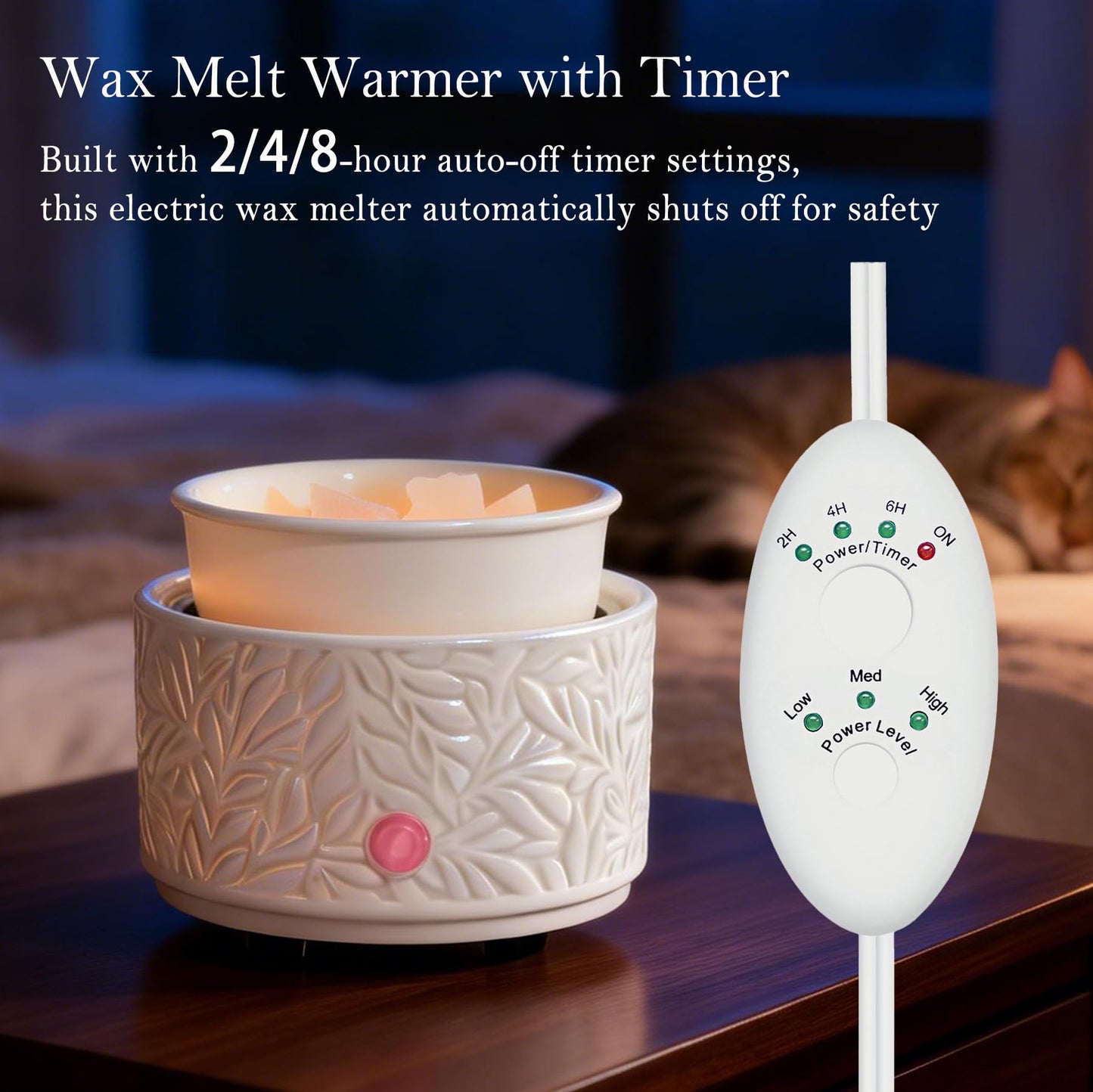 Ceramic Wax Melt Warmer with Timer & Silicone Liner, 3-in-1 Electric Scented Wax Burner for Home Aromatherapy, Fast Melting Fragrance Warmer for Essential Oils & Jar Candles Flame for Women