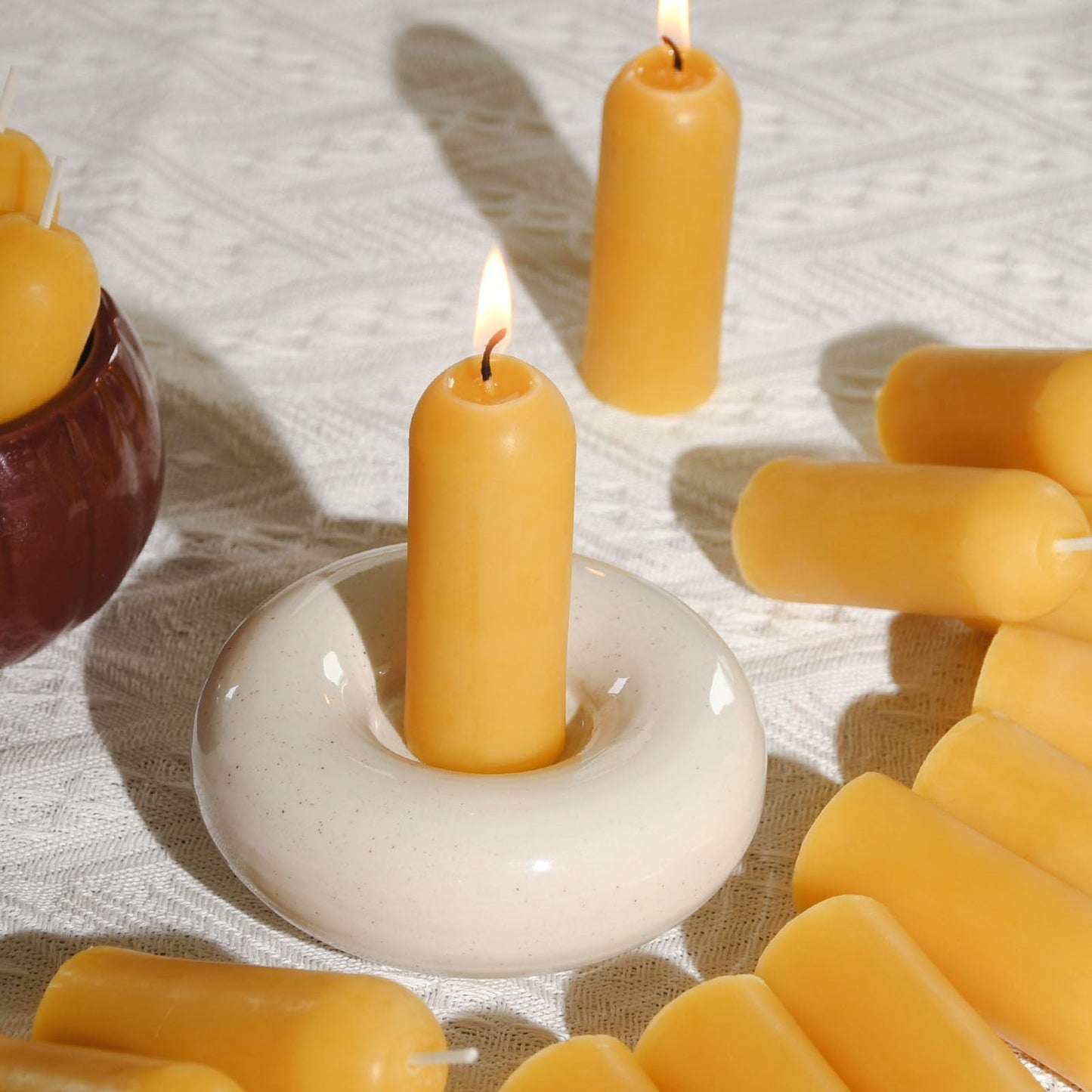 DEYBBY Beeswax Small Pillar Candles 6 Pack - Natural Bees Wax Travel Candles Bulk for Room Decor Blackout Housewarming Gift