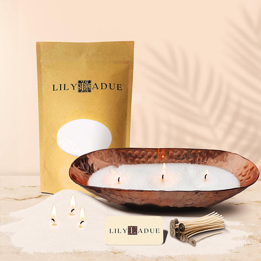 LILY LADUE Sand Candle Kit - 1Lb/16Oz Pearled Candles Sand and Wicks (24) with Copper Holder, Unscented Aroma Beads, Reusable Pearled Candle Wax for DIY Home Kit, Powder Beads Refill Available