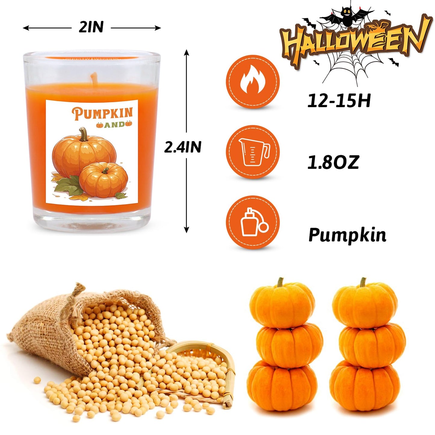 Pumpkin-Scented Glass Votive Candles, Set of 12 – Warm Fall Aroma, Perfect for Home Decor, Thanksgiving, and Halloween Parties
