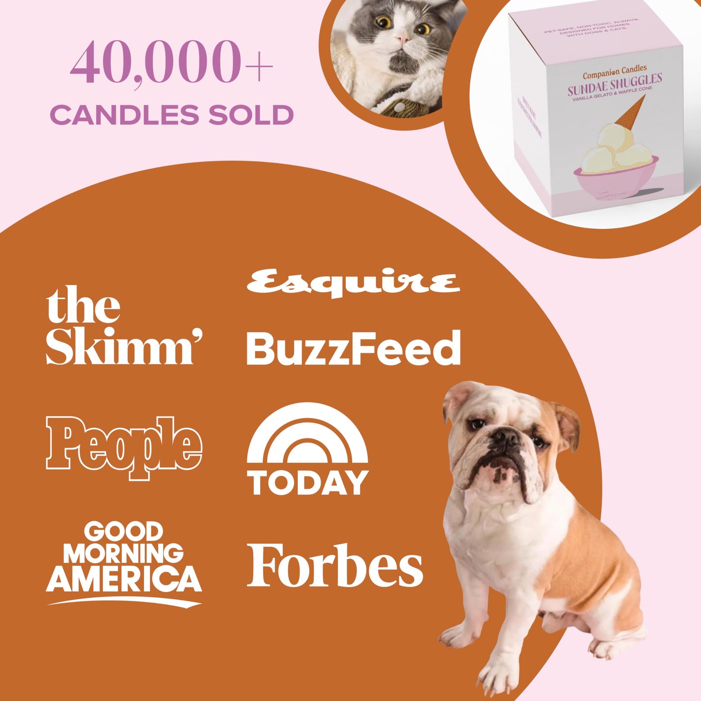 Companion Candles Sundae Snuggles Pet-Friendly Scented Candle – Vanilla Gelato & Waffle Cone Fragrance - Coconut Soy Wax Candle with Wooden Wick, Approx. 50-Hour Burn Time, Made in USA, 8 oz
