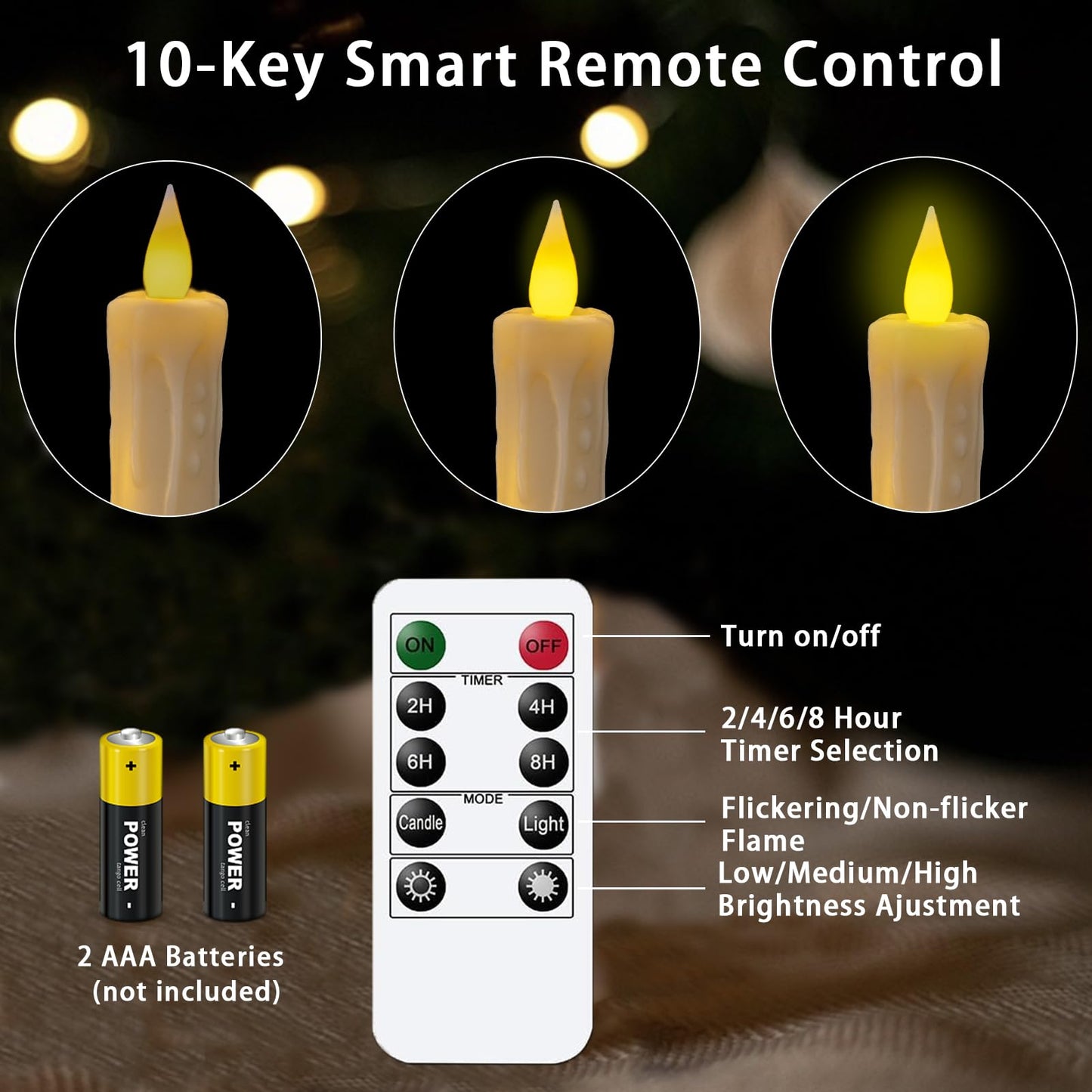 KSWING Upgraded Real Wax LED Flameless Taper Candles with Remote, 6 PCS Ivory Dripping Candlesticks Battery Operated 3D Flickering - 9.6" Long Realistic Fake Candle Sticks for Home/Wedding/Xmas Decor