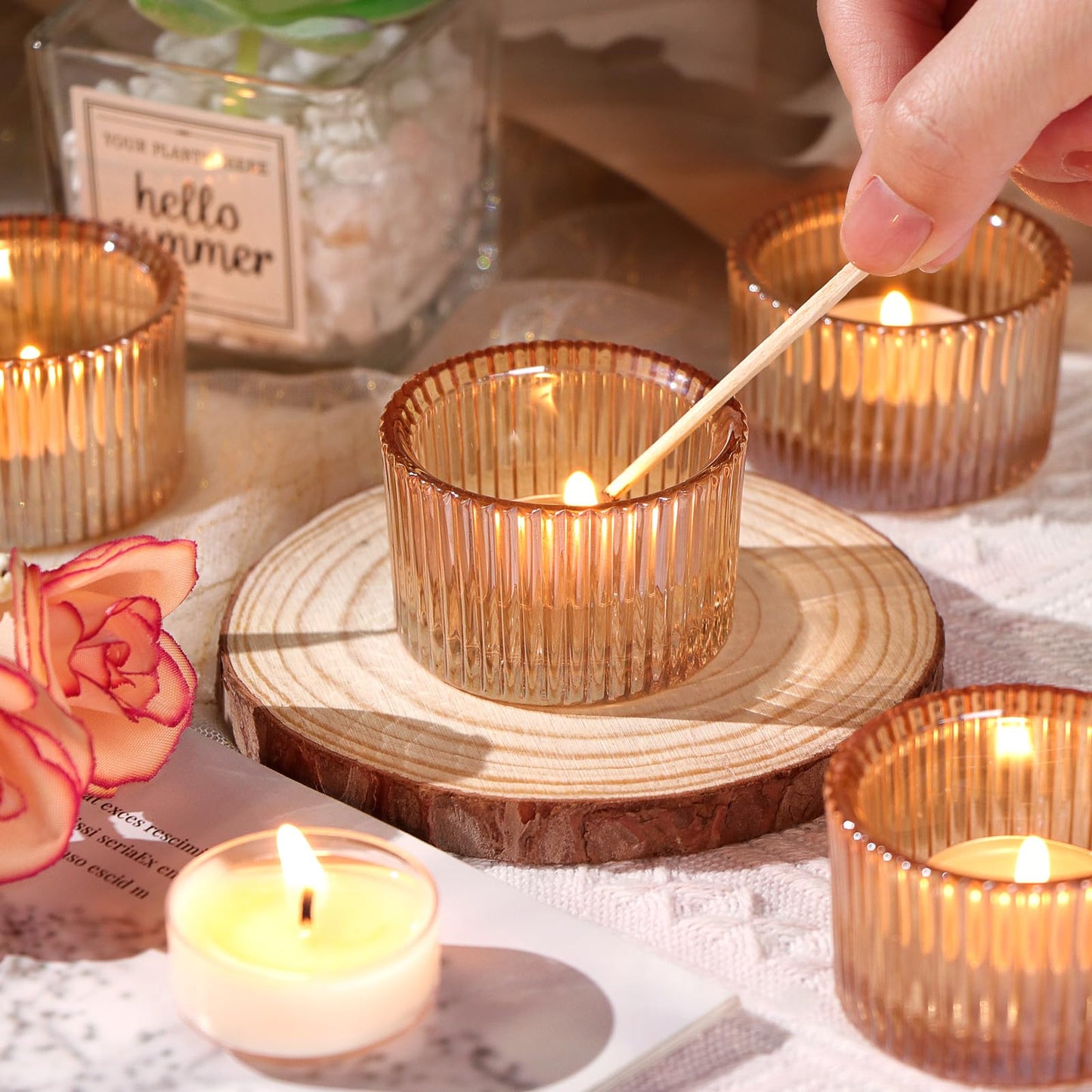 Lanttu Tealight Candle Holder Set of 12, Gold Small Votive Candle Holders for Table Centerpiece, Glass Tea Light Candles Holder for Party & Home, Wedding Decor (2'' Dia x 1.4'' H)