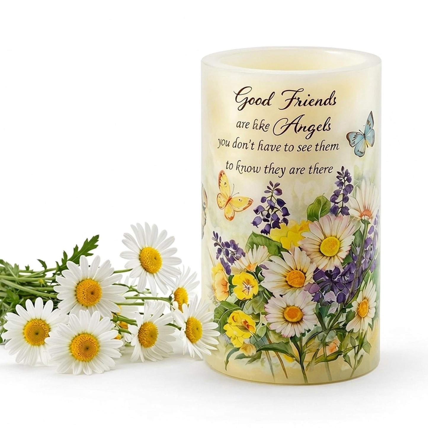 Real Wax Flameless Candles 4x6, Butterfly Daisy LED Pillar Candle with Timer, Battery Operated Flickering Candle, Spring Floral Table Decor, Romantic Home & Wedding Centerpiece, Gift for Women Mom