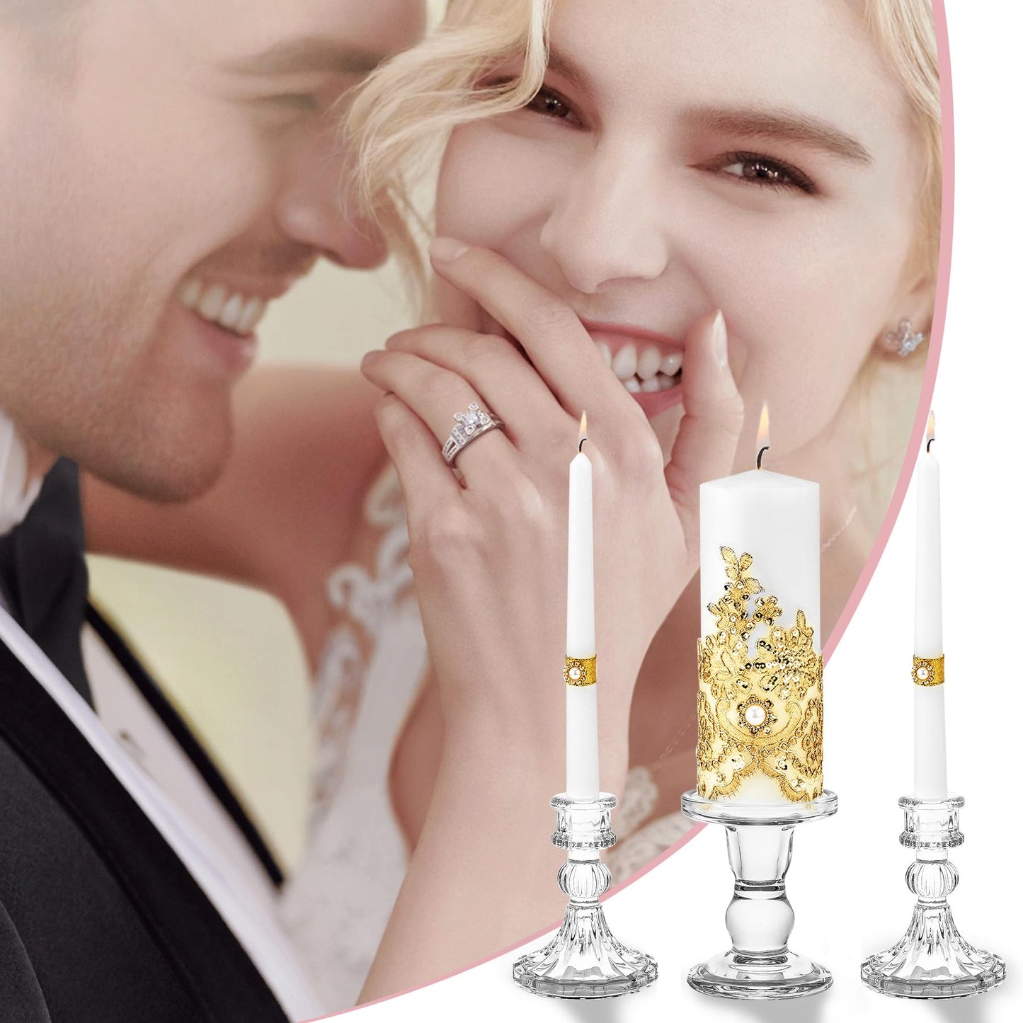 Unity Candle Holder - Glass Candle Holders for Pillar Candles Taper Candles, Glass Candlestick Holders Set of 3, Decorative Clear Glass Candlestick Holder for Wedding Table Dinning Church Centerpiece