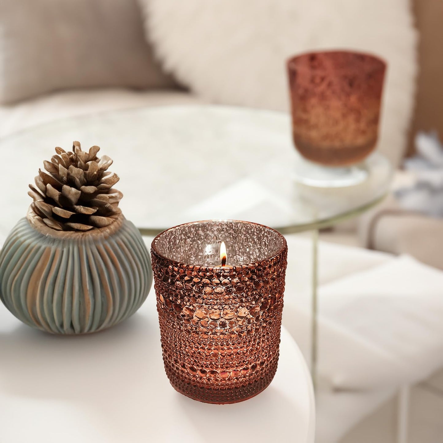 WGV Rustic Dark Pink Trendy Pearly Votive Candle Holder 2.7" x 3.15"H, Mercury Bubbly Bead Textured Glass Tealight Candleholder, Home Accent Décor, 1 Pc