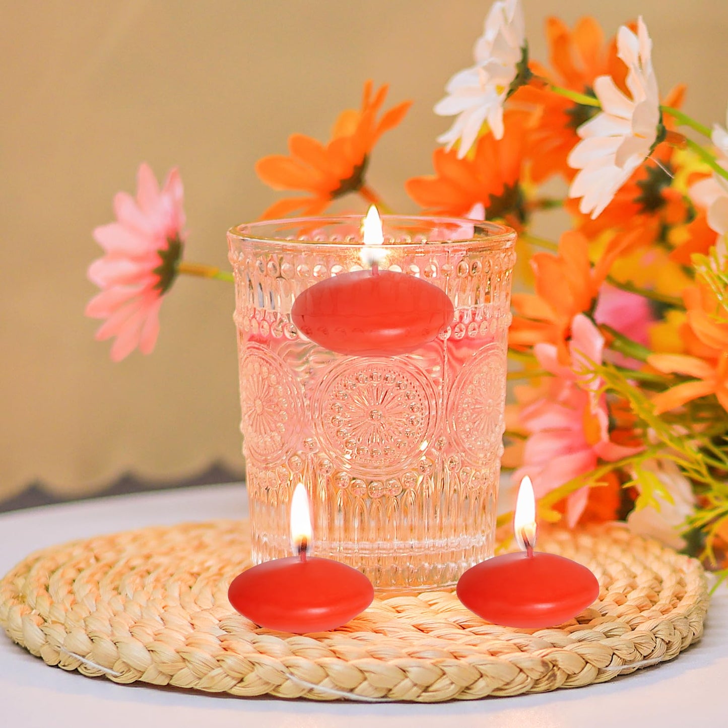 Floating Candles Centerpieces - 20 Pack 1.5 Inch Floating Candles for Centerpieces, Nice for Halloween, Christmas, Thanksgiving, New Year & More - Good for Home Decor & Centerpieces (Red)