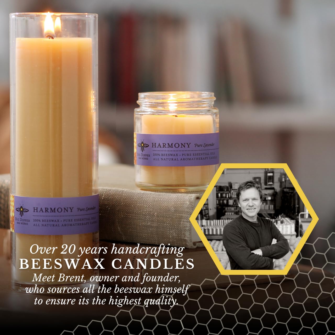 Big Dipper Wax Works Beeswax Aromatherapy Candle – Harmony - Pure Lavender, 3.2 oz Apothecary Glass, 2" x 2.5" – Natural Relaxing Scent, Clean 20 Hour Burn, Eco-Friendly & Hand-Poured
