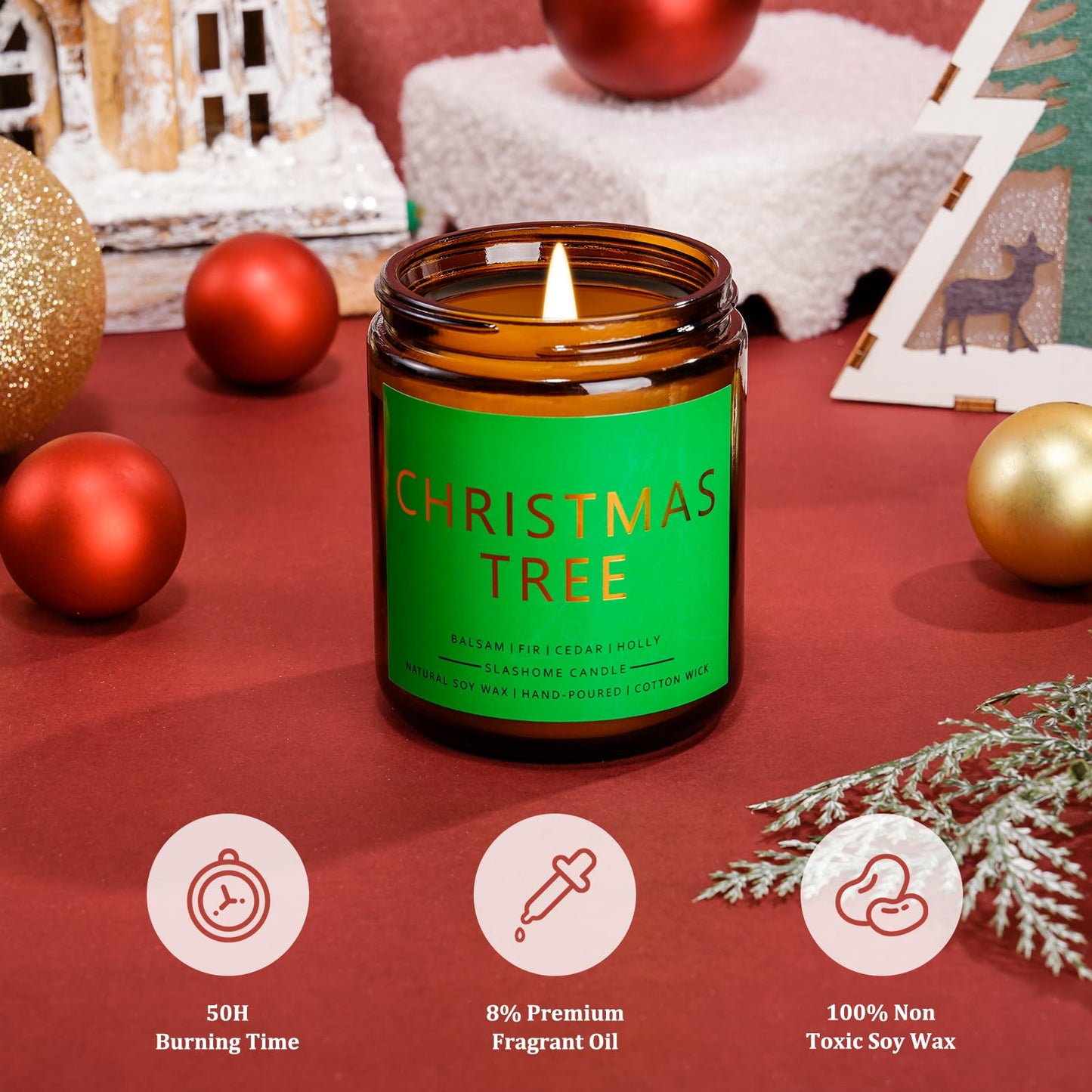 Christmas Candle Gift Set, 4 Pack 7 oz Soy Scented Candles for Home, Holiday & Birthday Gift for Women & Men, Includes Christmas Tree, Cookies, Spices & Apple Cider, Winter Holiday Home Decor