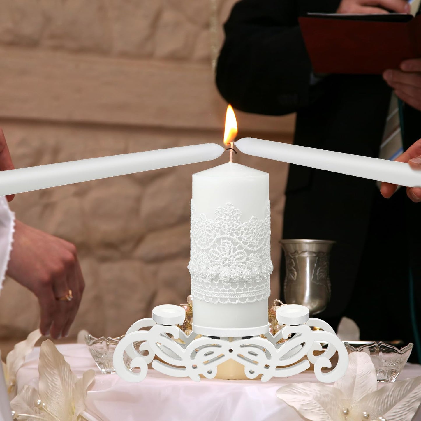 Irenare Unity Candles with Holder for Wedding Ceremony Wedding Decortions Accessories Glass Candle Holder Pillar Candle for Formal Events Church(Stylish Style)