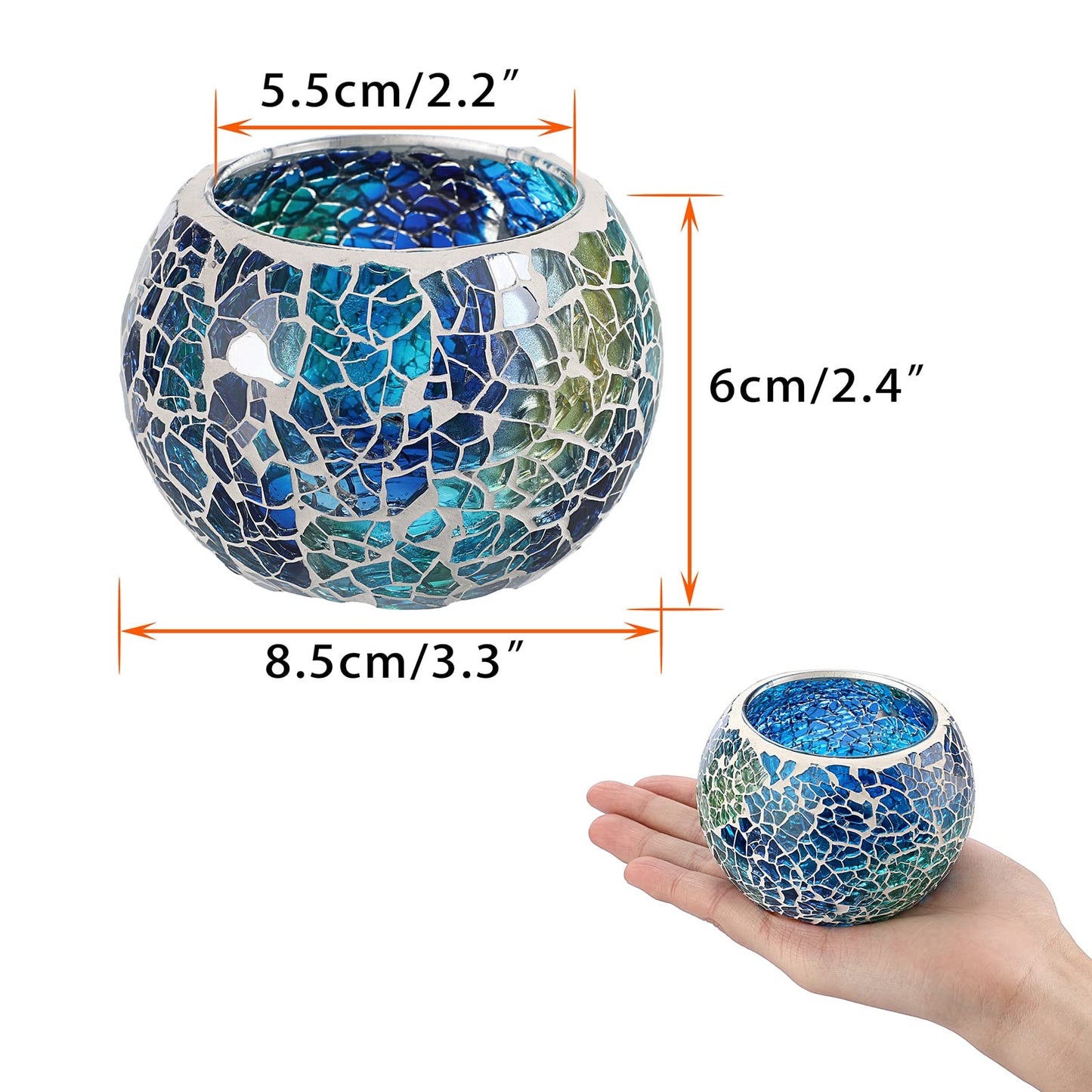 OwnMy 6PCS Mosaic Glass Tealight Holders: Round Votive Candle Holders & Stands for Table Centerpieces, Multicolor Glass Mosaic Tealight Holders, Small Potted Plant Bowl Candle Vases