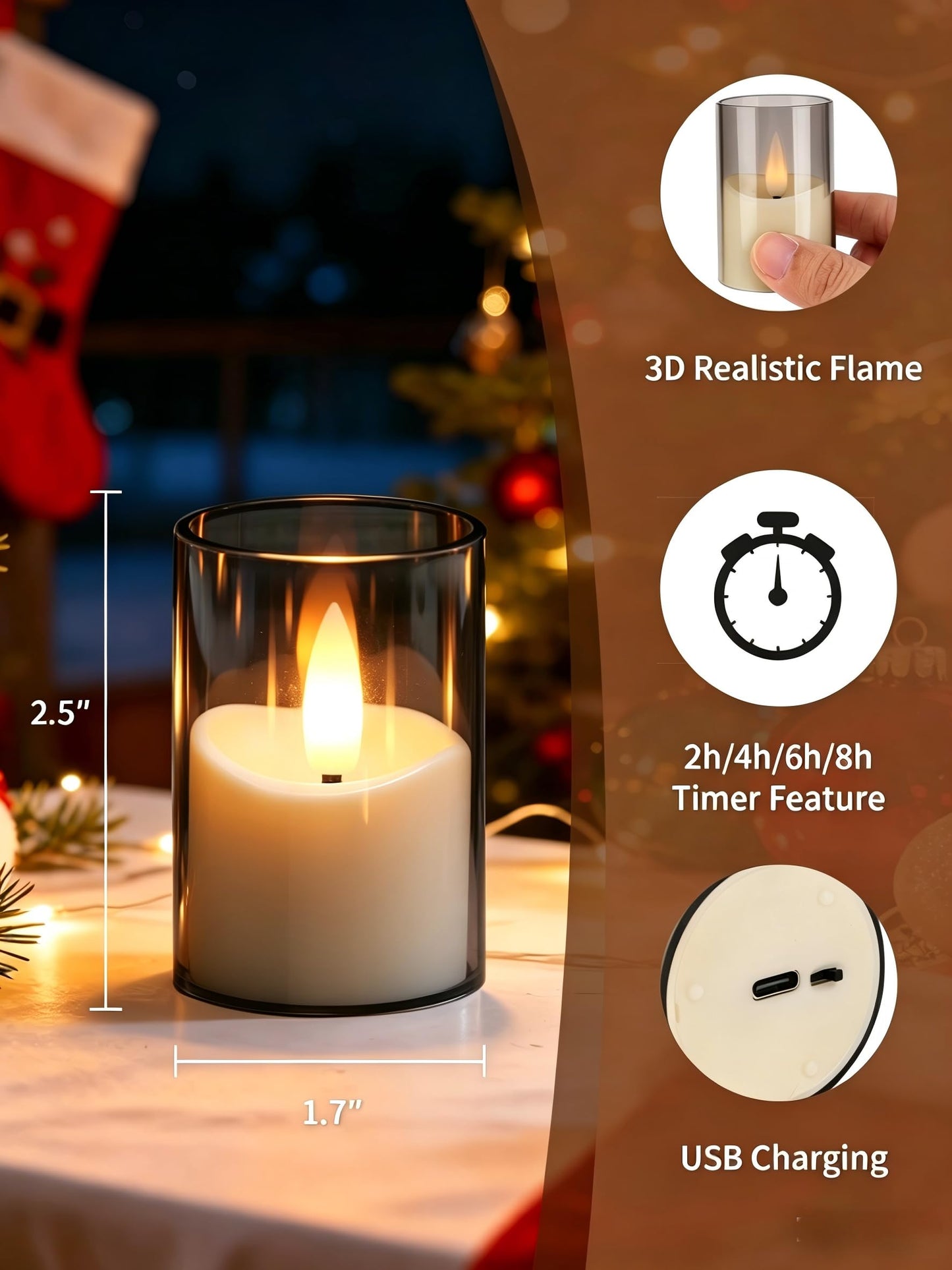 YTRUSTIX Rechargeable Flameless Tea Light Candles with Timer Remote, 1.7"x2.5" Acrylic Small Votive Electric LED Candles Battery Operated for Home Aniversary Wedding Holiday Decor (Pack of 6, Gery)