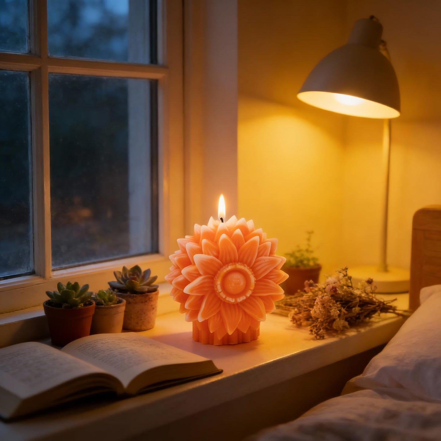 Sunflower Shaped Scented Candle,130G Handmade Clusters Aesthetic Soy Wax Aroma Decorative Candle for Table Photo Prop Valentine's Day Wedding Birthday,Prefect for Meditation Stress