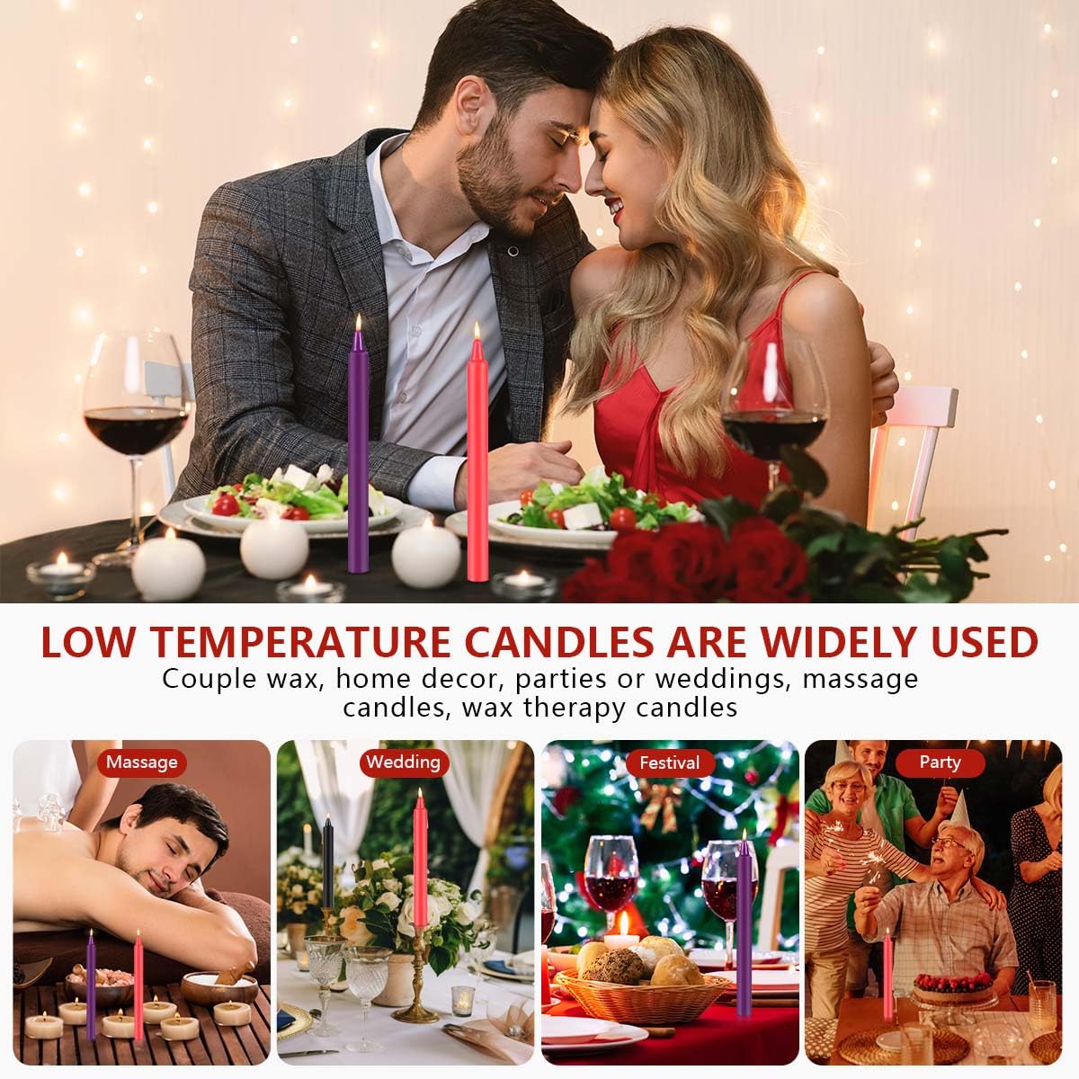 KISEER 6 Pcs Low Temperature Candles Low Heat Romantic Candles Wax for Couples Lovers, Home Decoration