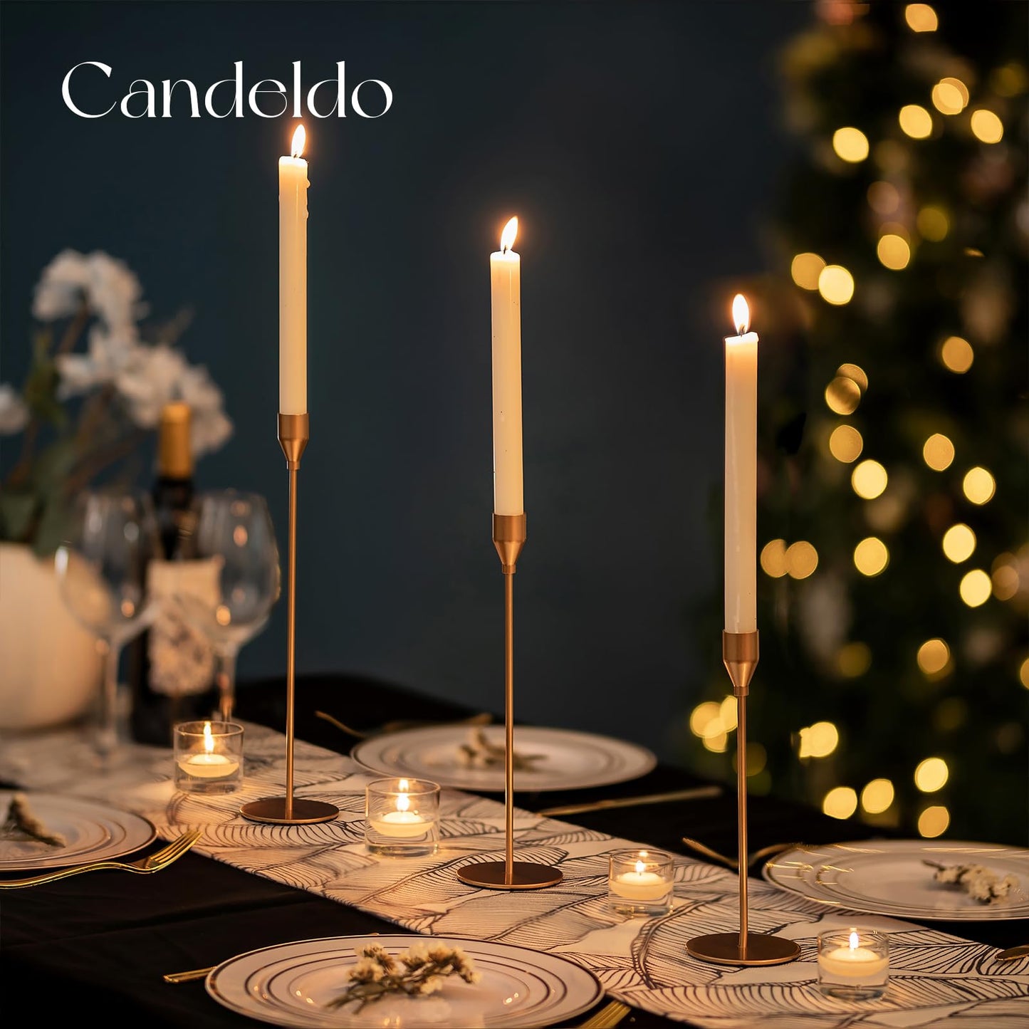 Candeldo Gold Taper Candle Holders: Set of 6 Tall Candlestick Holder for Table Centerpiece Metal Candles Stick Holders Stand Wedding Decor