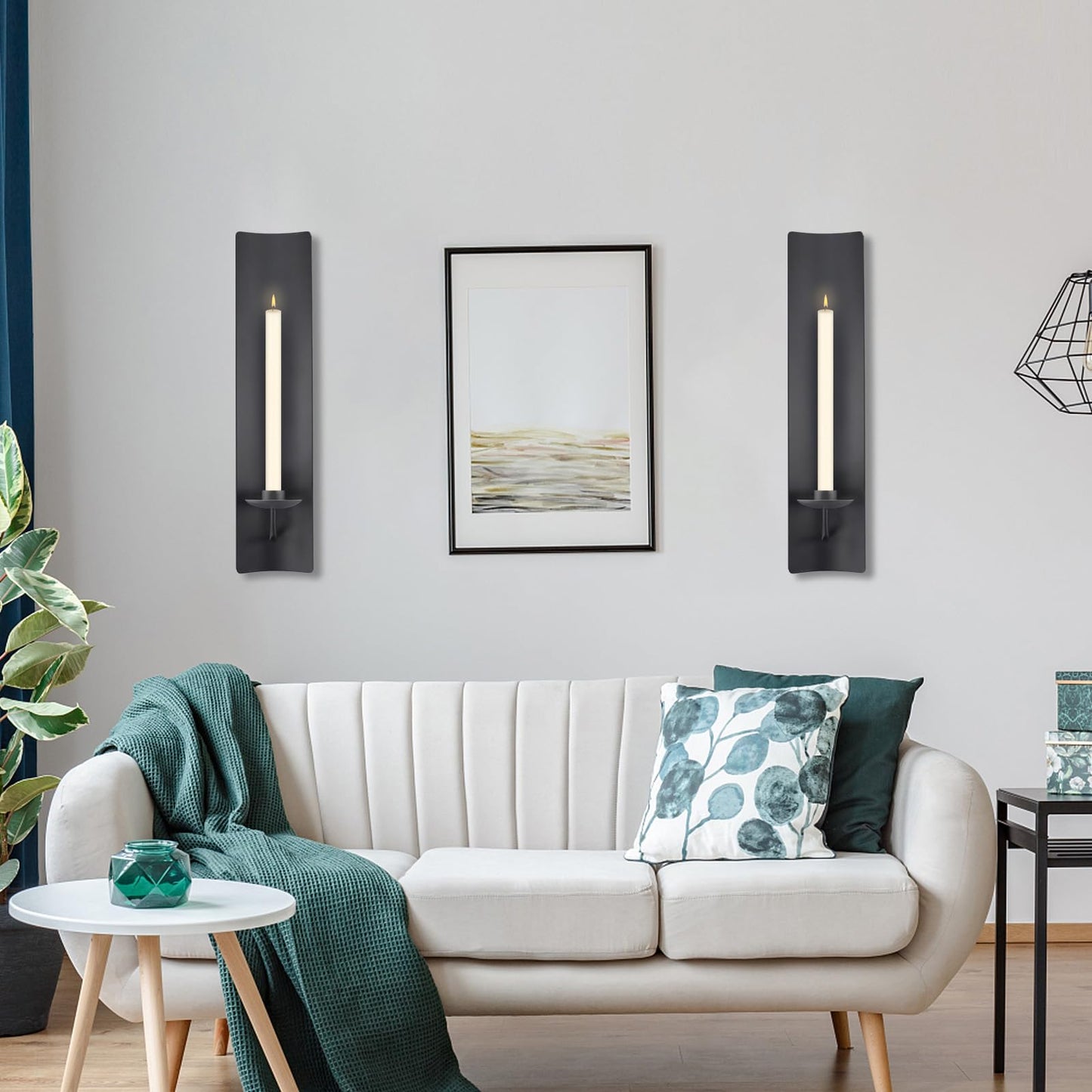 OYEFLY 2 Pcs Candle Sconces,Metal Wall Candle Holders (Black)