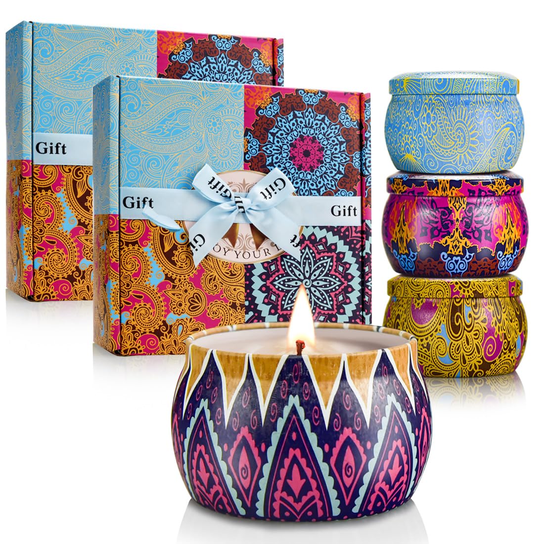 Candle Gift Set Bundle for Women, 2 Sets of 4 Scented Candles (8 Total), 8% Essential Oils, 240H Long Burning Aromatherapy Candles for Home
