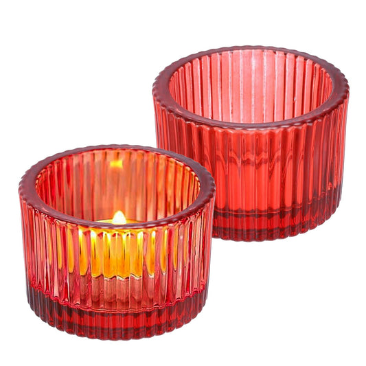 2 Pcs Tealight Candle Holder,Votive Candle Holders Glass Candle Holders Tea Lights Candle Holder for Table Centerpiece Decor Party&Home,Wedding Deco (Red)