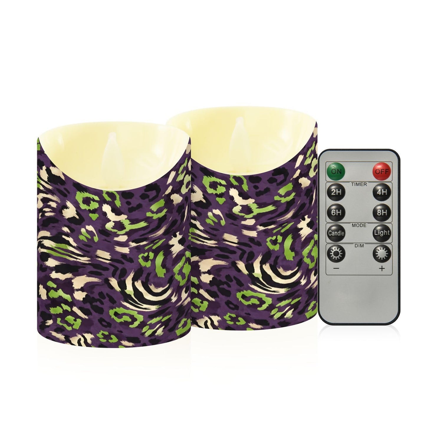 Gravopti Animal Print 2 Pack Flameless LED Pillar Candles with Remote & Timer, Battery Operated, Flickering Wax Candle for Wedding, Romantic Home & Party Decor