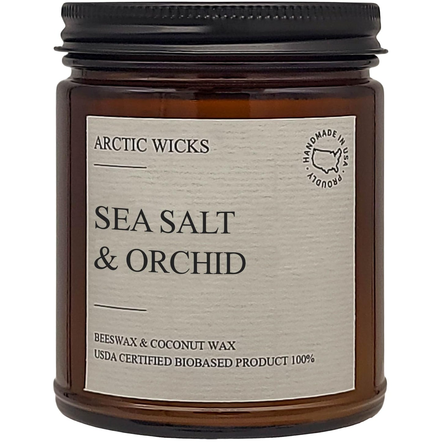 Arctic Wicks Scented Coconut Beeswax Candles | Coconut Beeswax Non Toxic Candle 9oz Amber | Farmhouse Candles Non-Toxic Clean Burn 100% USDA Certified Biobased (Sea Salt & Orchid)
