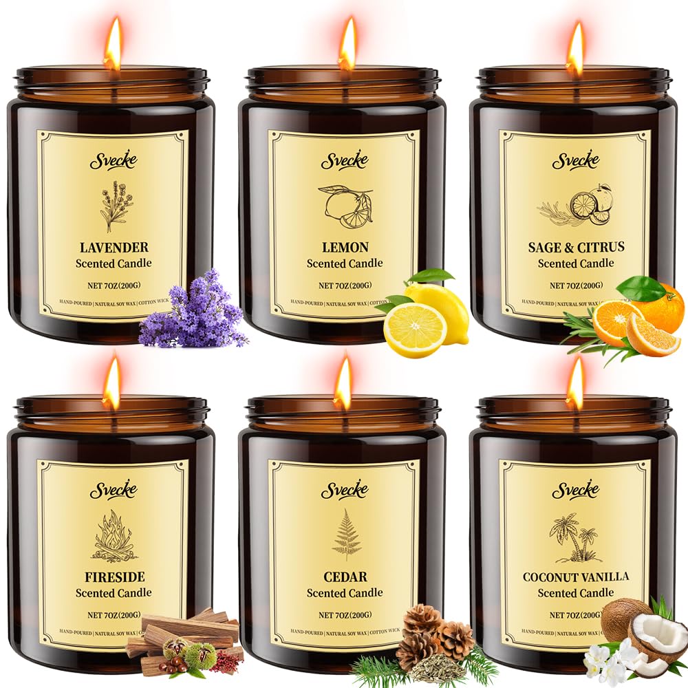 SVECKE 6 Pack 42oz Fall Scented Candles, Soy Wax Candles for Home, Aromatherapy Candle Gift Set for Women Men, Long Lasting Jar Candles, Ideal for Birthdays Holidays