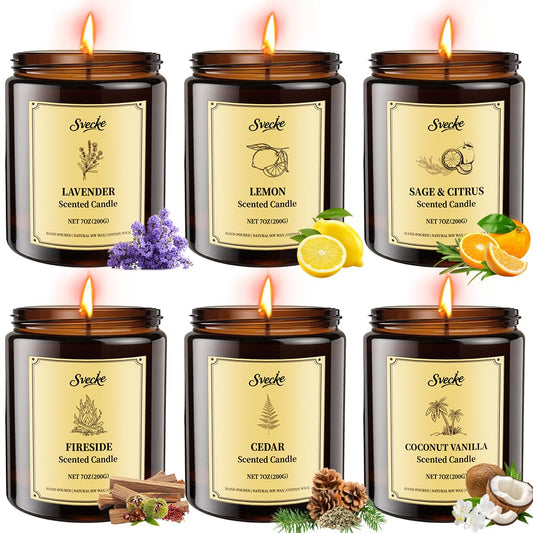 SVECKE 6 Pack 42oz Fall Scented Candles, Soy Wax Candles for Home, Aromatherapy Candle Gift Set for Women Men, Long Lasting Jar Candles, Ideal for Birthdays Holidays