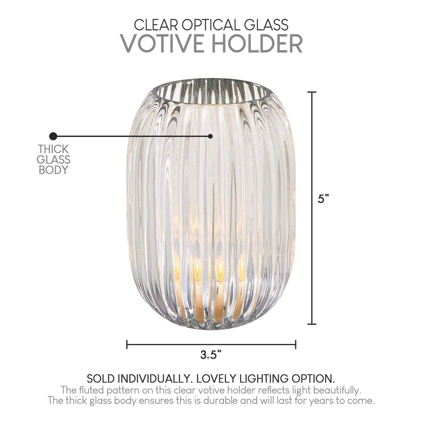 Serene Spaces Living Clear Optical Glass Votive Holder, Perfect for Weddings and Home Décor, 5" Tall & 3.5" Diameter, Set of 12