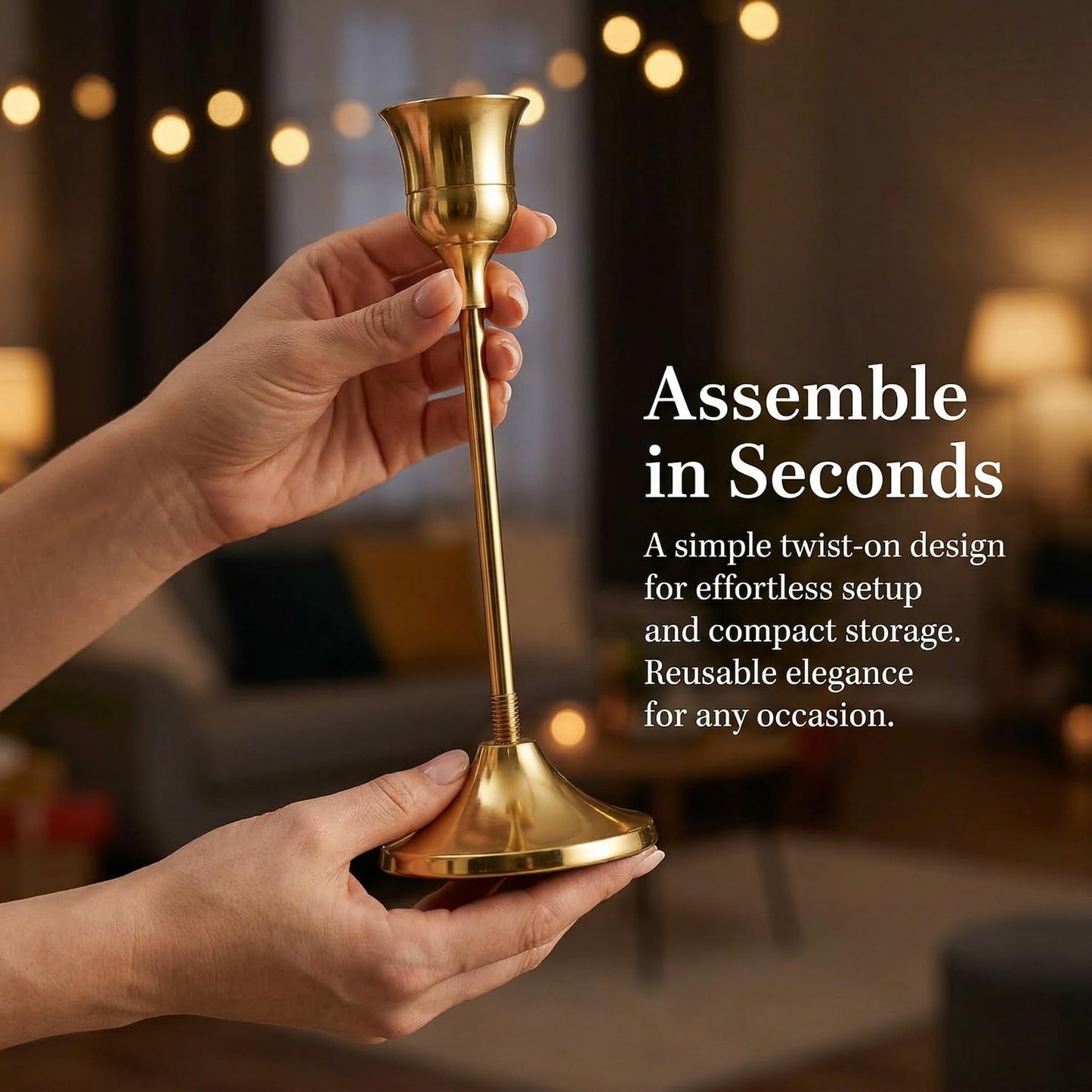 SylvaCraft Brass Gold Candle Holders Rustproof Taper Candlestick Holders for Holiday Party Table Centerpiece Wedding Fireplace Mantel Housewarming Gift(4 Sets(12 Pcs))