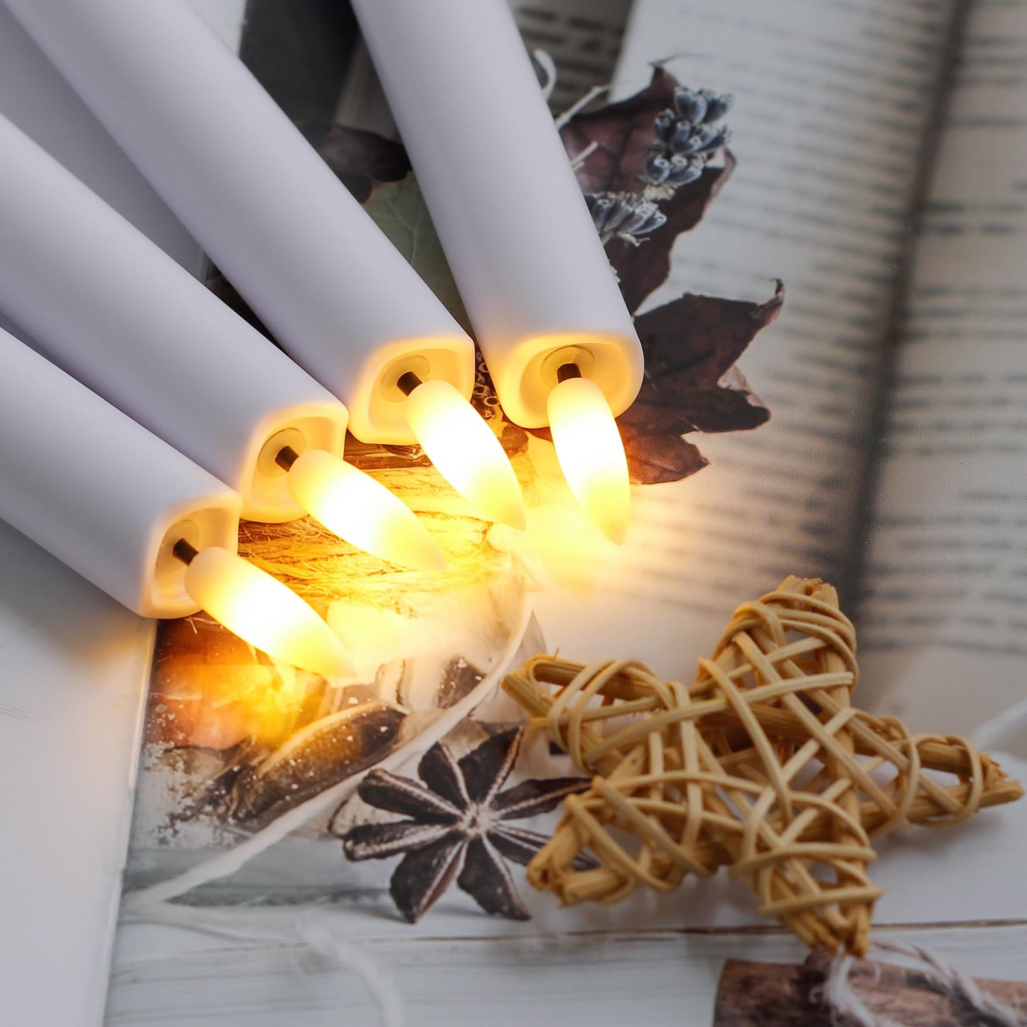 Yeelida Battery Operated Flameless Taper Candles with Two Remote Timer, 6.4" LED 3D-Wick Window Candles, Flickering Long-Lasting Warm Light Electric Pack of 6 Flameless Candlesticks (0.78" Dia, White)