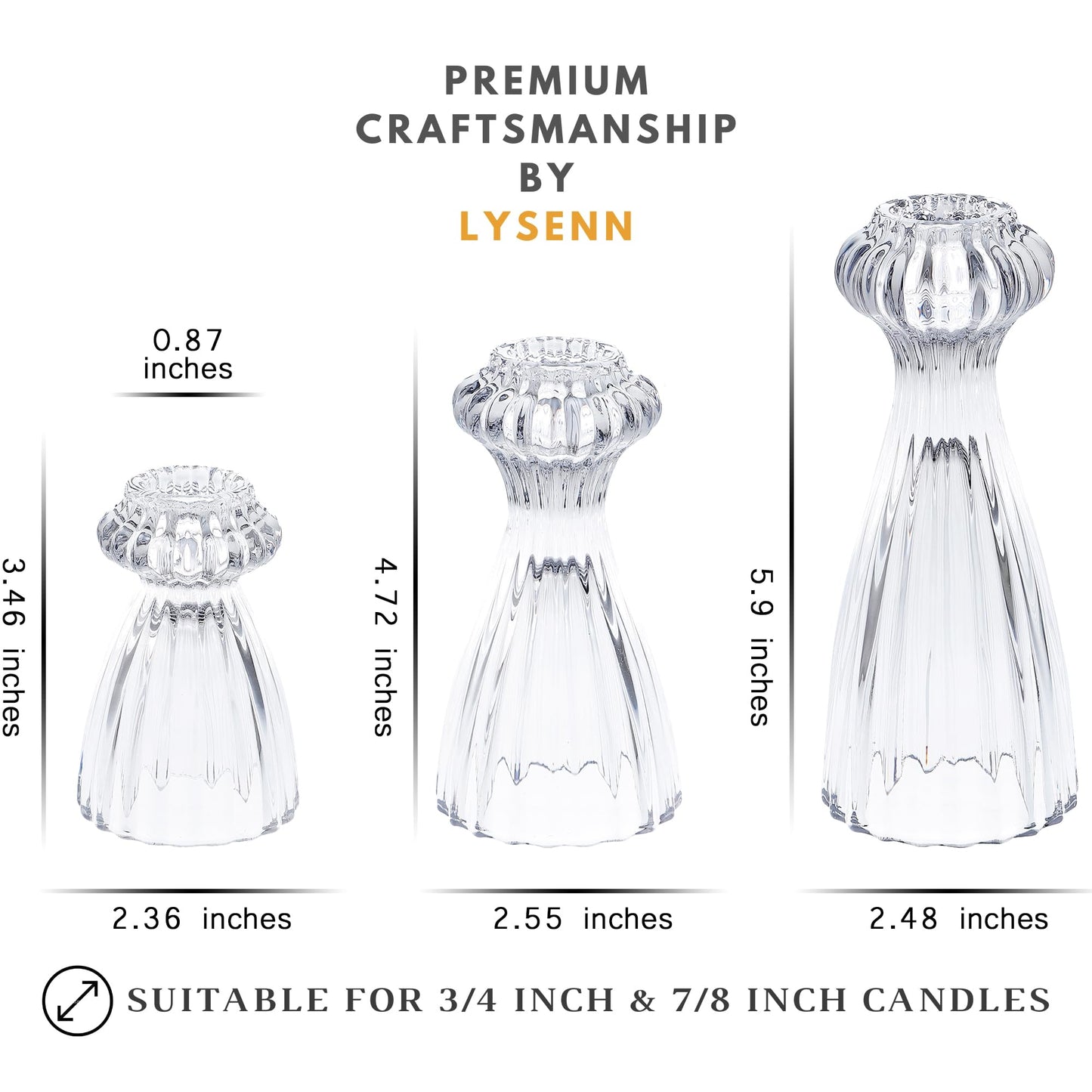 Lysenn Glass Candle Stick Holder Set of 3 – Premium Taper Candle Holders for Romantic Ambiance - Candle Sticks Holder Decor for Special Occasions - Pink
