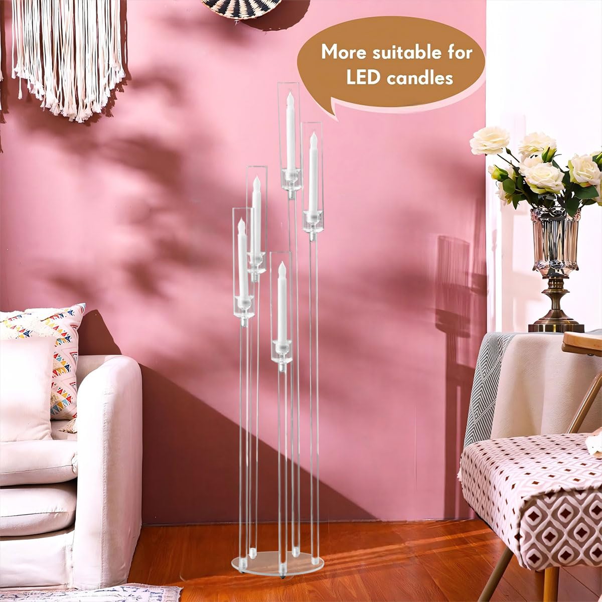 10pcs 5 Arm Acrylic Candelabra Centerpieces for Wedding,Floor Candle Holders with Removeshade for Christmas Party Fireplace Valentine's Day candelabros de centros de mesas Prom Entrance Decorations