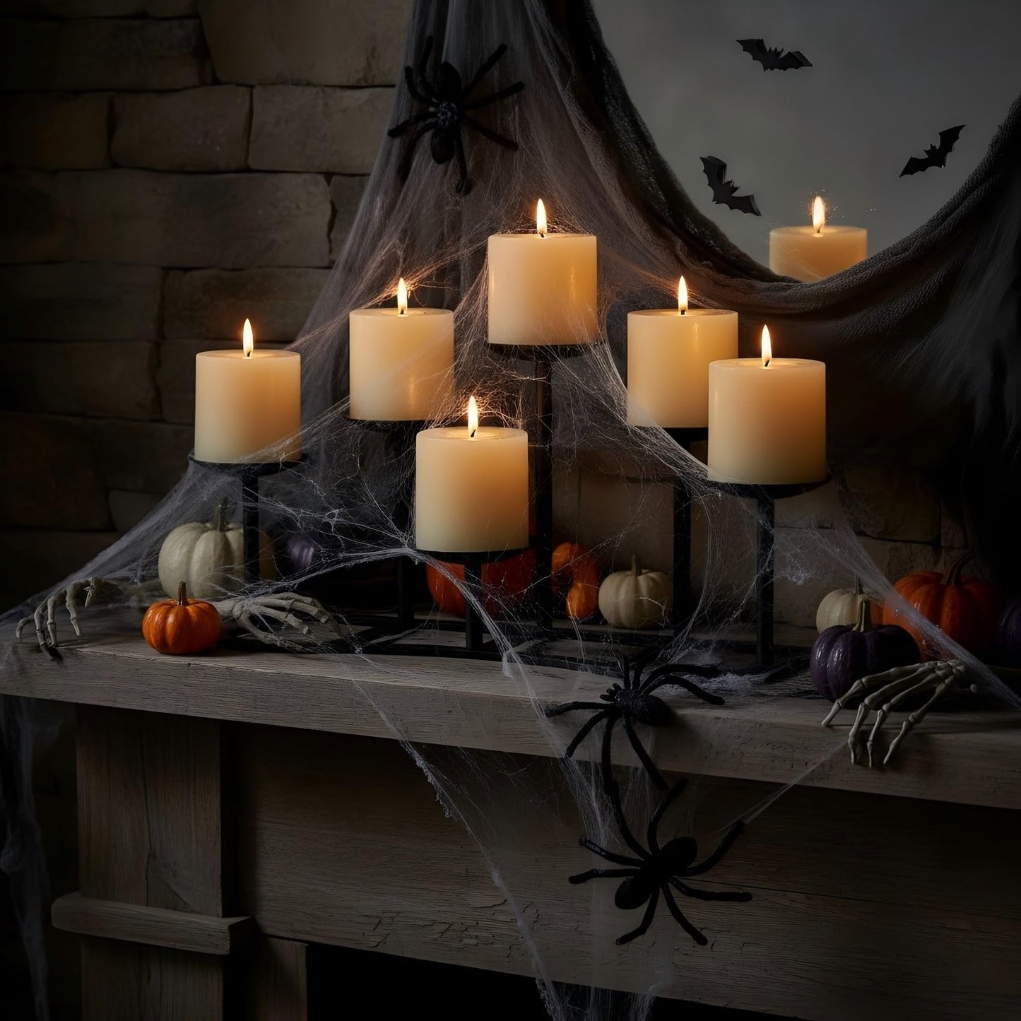 LANLONG Candelabra Pillar Candle Holders Fireplace Matte Black Metal Candleholder with 6 Candle Stands Mantel Floor Table Centerpiece