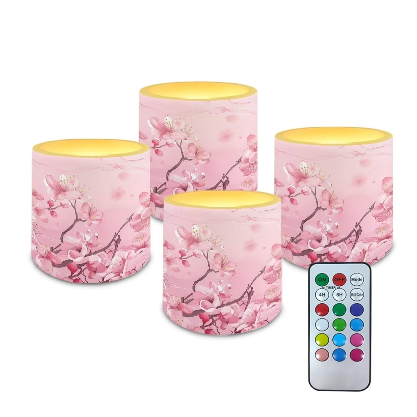 NETILGEN 3 inch Decorative Flameless LED Candles with Remote Control Timer Set of 4 Battery Operated Candles Pink Plum Blossom for Wedding Party Decor