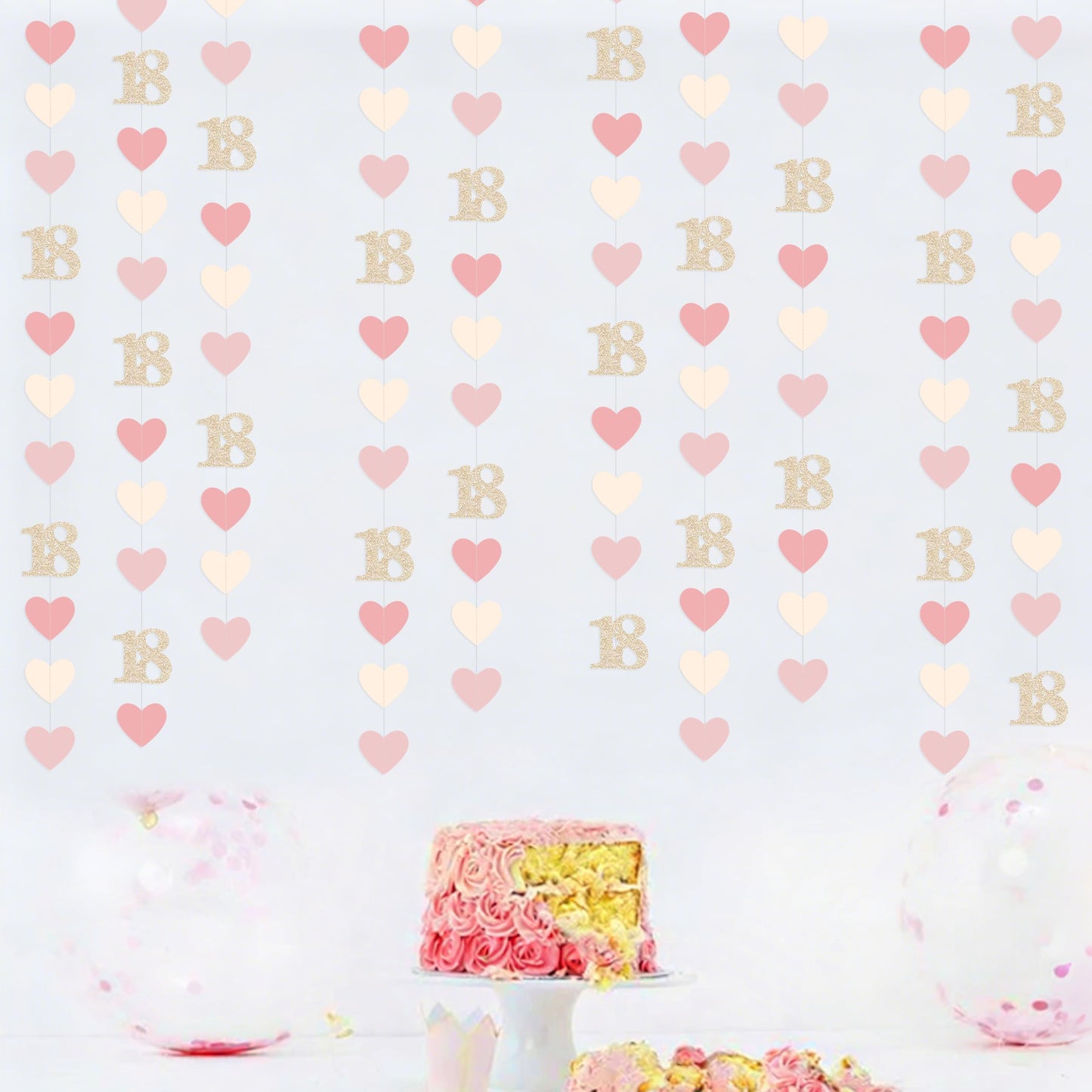 Champagne Gold Pink 18th Birthday Decorations Champagne Gold Dusty Pink Heart Garland Streamer Banner Backdrop for Girls Happy 18th Birthday Time to Adult Cheers to 18 Years Old Party Supplies